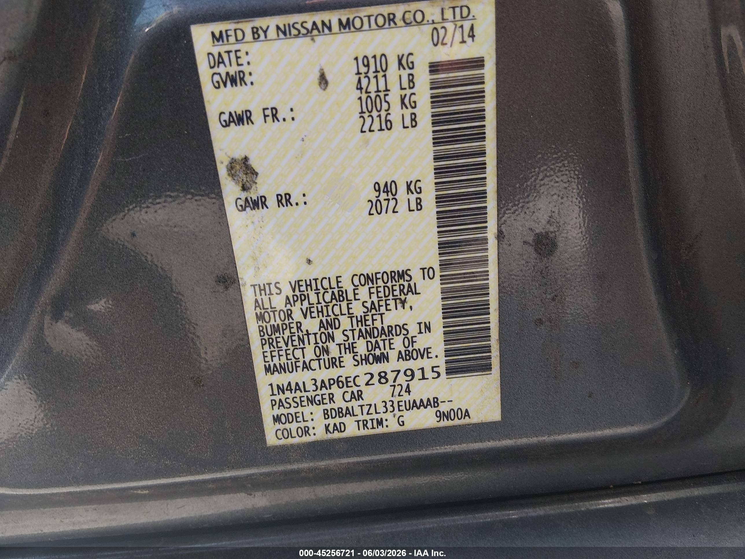 2014 Nissan Altima 2.5 Sv Gray vin: 1N4AL3AP6EC287915