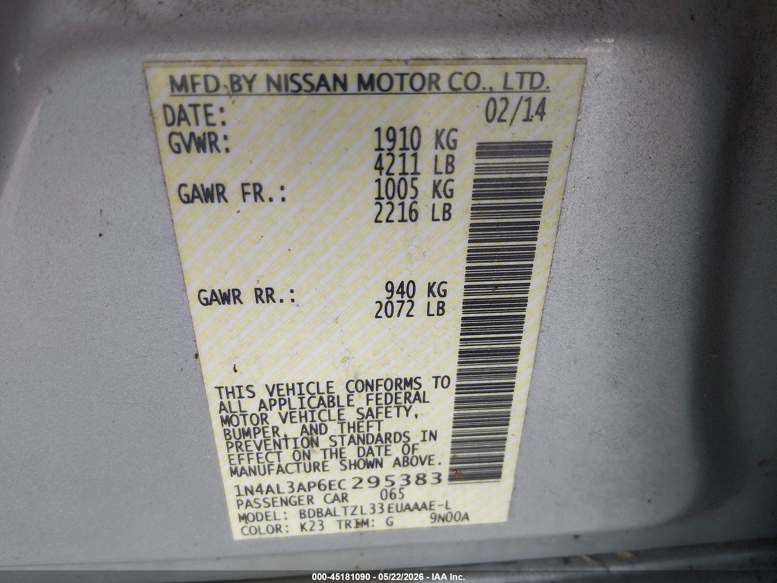 2014 Nissan Altima 2.5 Sv Silver vin: 1N4AL3AP6EC295383
