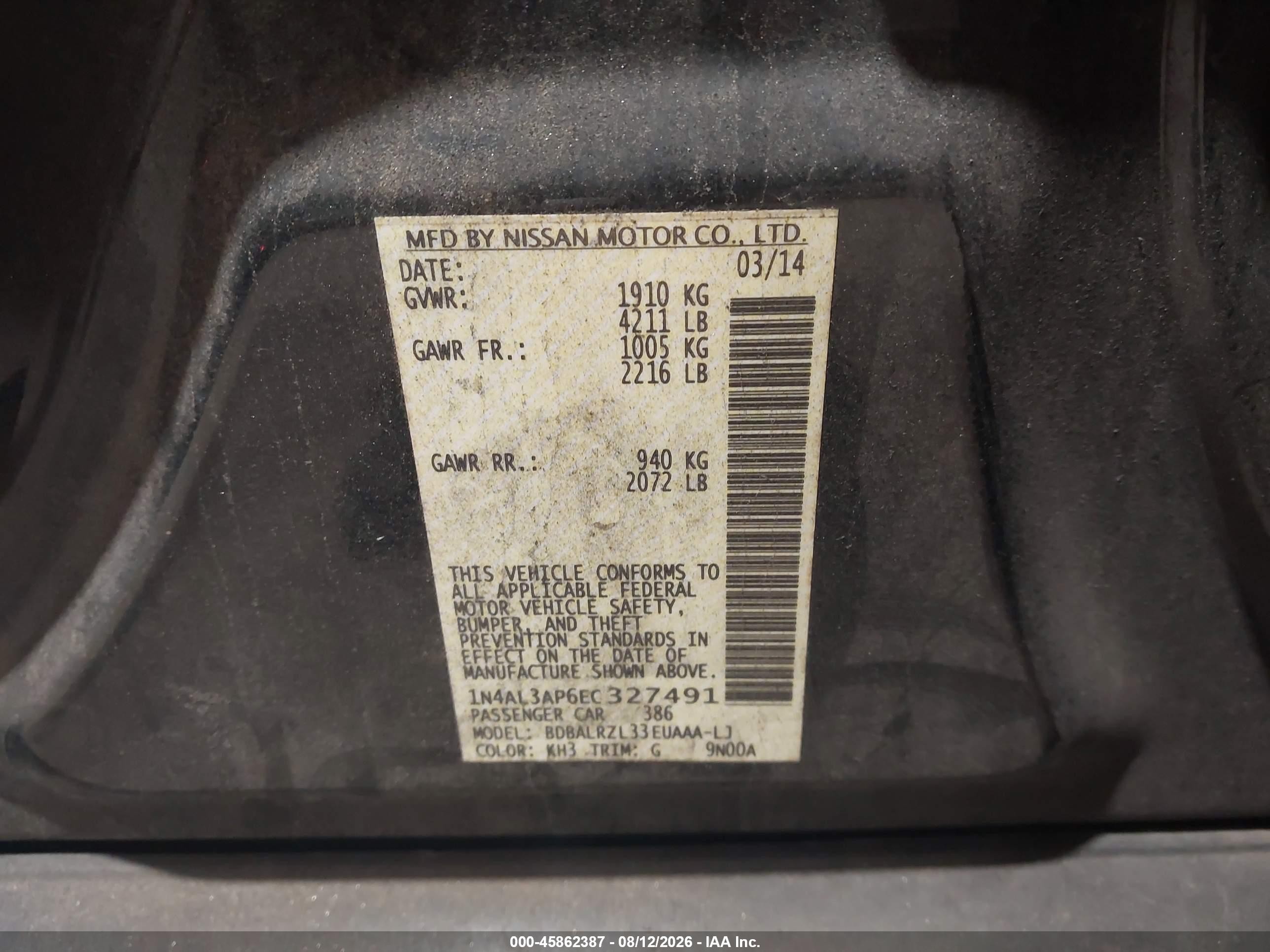2014 Nissan Altima 2.5 S Black vin: 1N4AL3AP6EC327491