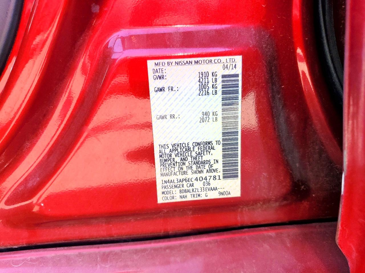 2014 Nissan Altima 2.5 S Красный vin: 1N4AL3AP6EC404781