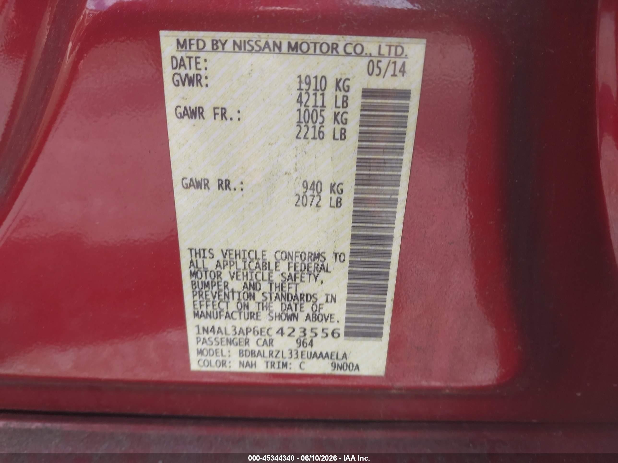 2014 Nissan Altima 2.5 S Red vin: 1N4AL3AP6EC423556