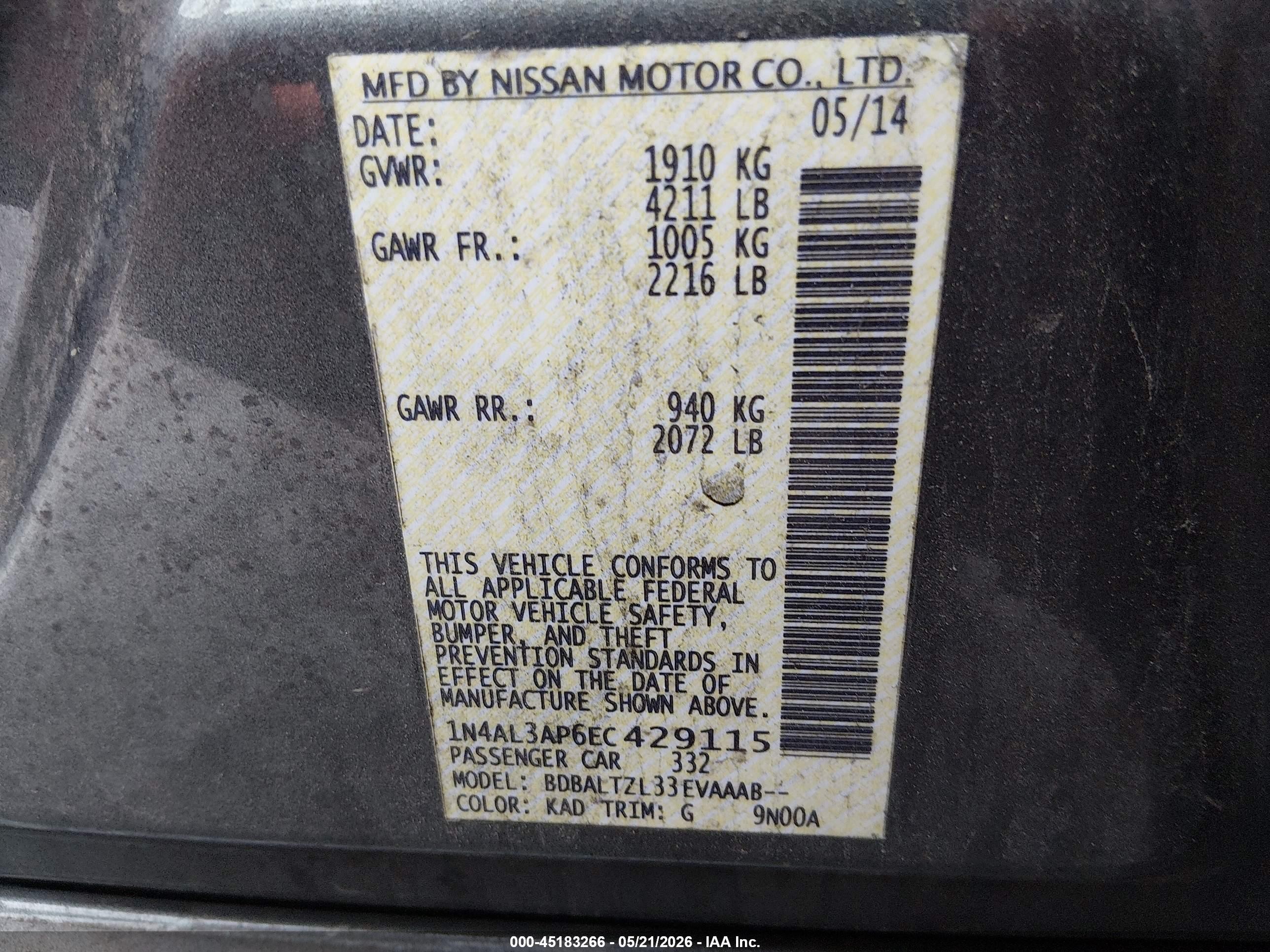 2014 Nissan Altima 2.5 Sv Gray vin: 1N4AL3AP6EC429115