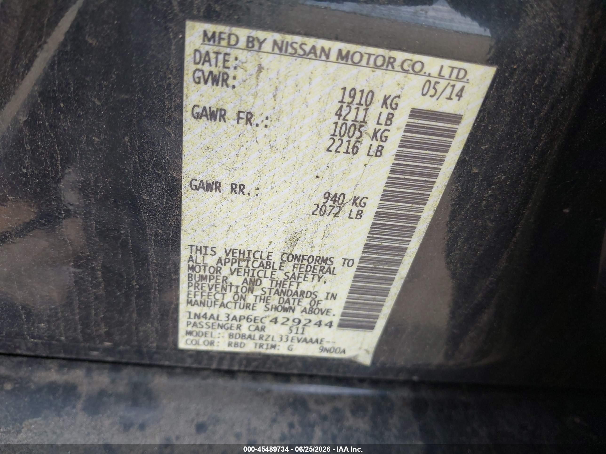 2014 Nissan Altima 2.5 S Black vin: 1N4AL3AP6EC429244