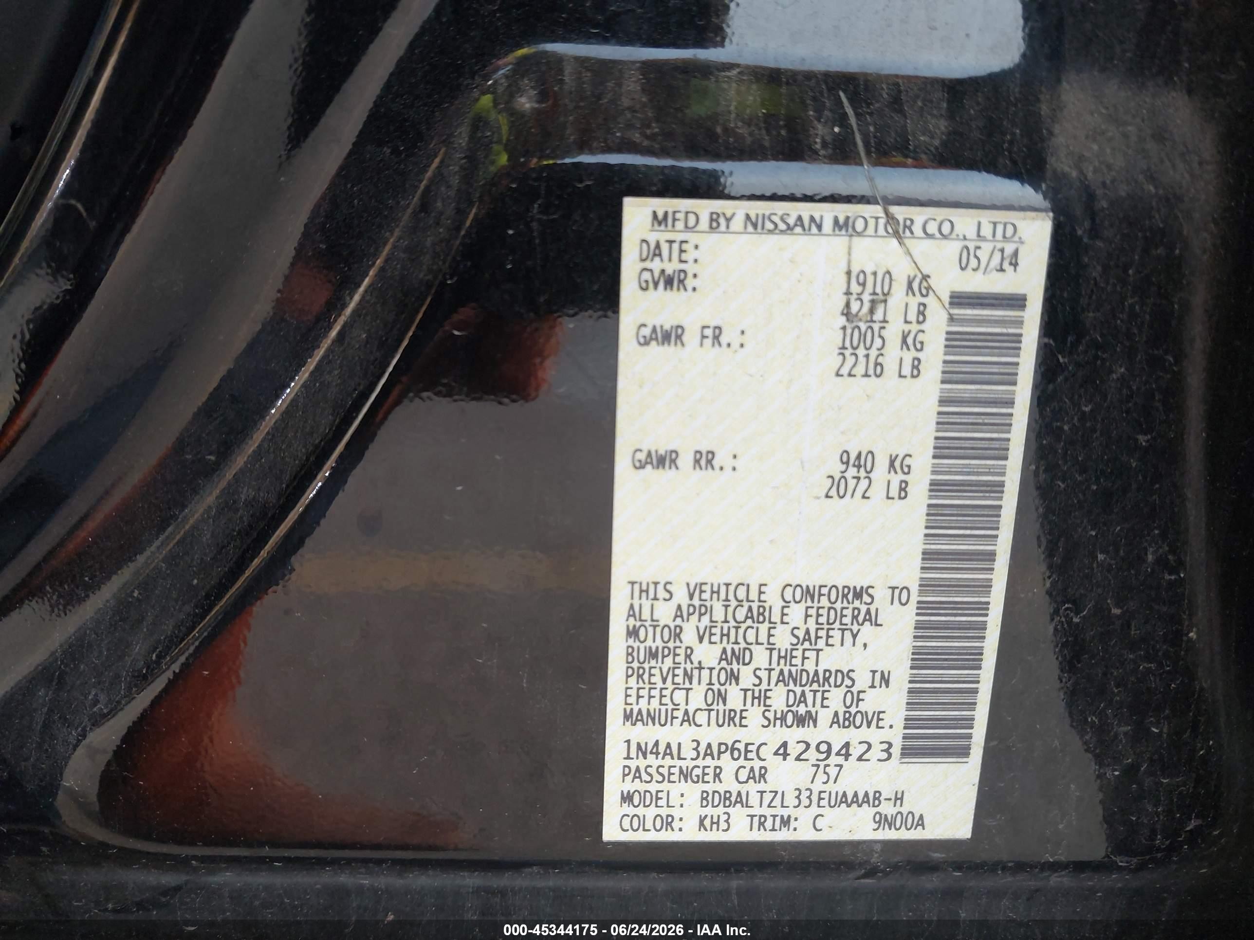 2014 Nissan Altima 2.5 Sv Black vin: 1N4AL3AP6EC429423