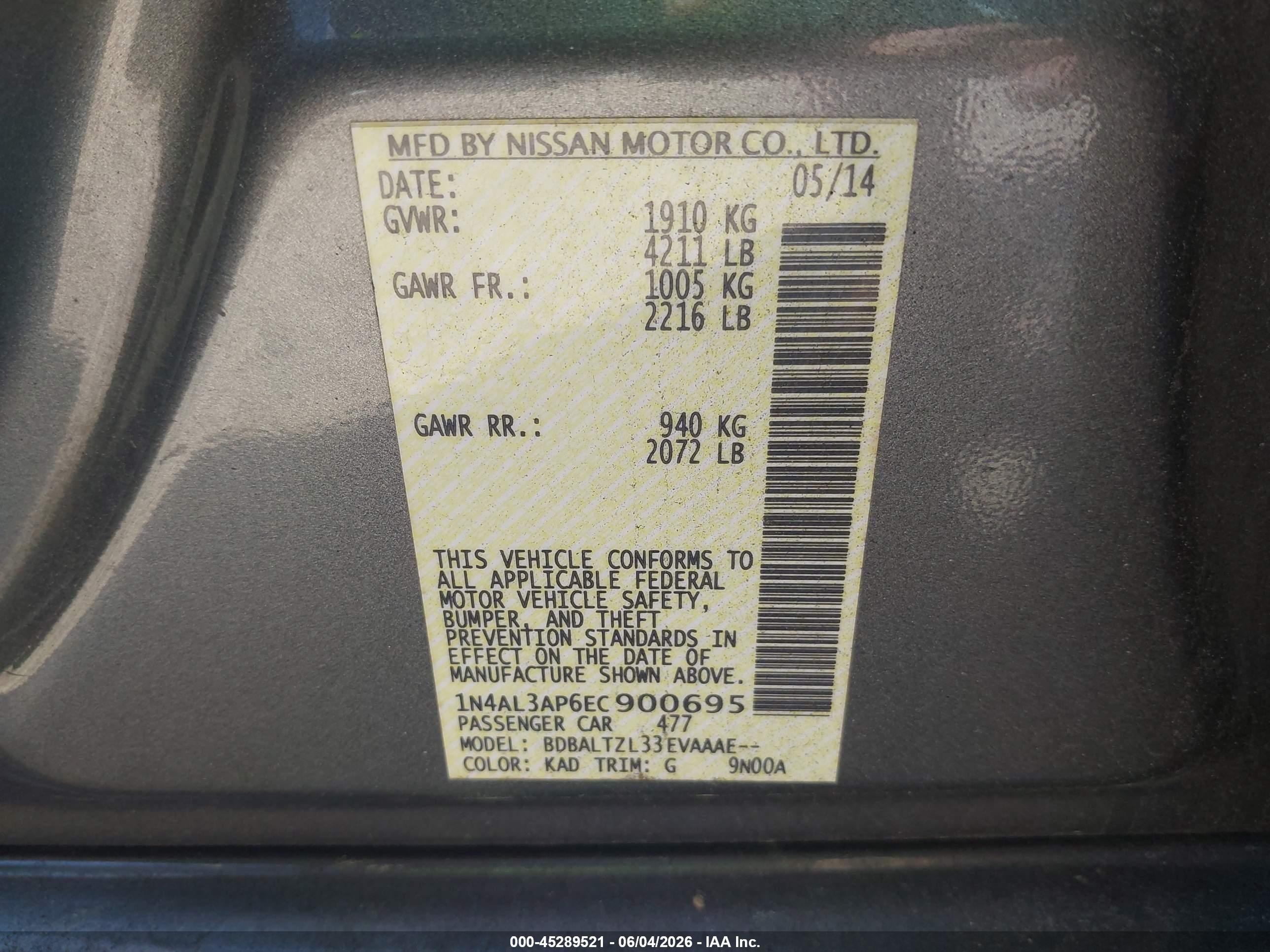 2014 Nissan Altima 2.5 Sv Gray vin: 1N4AL3AP6EC900695