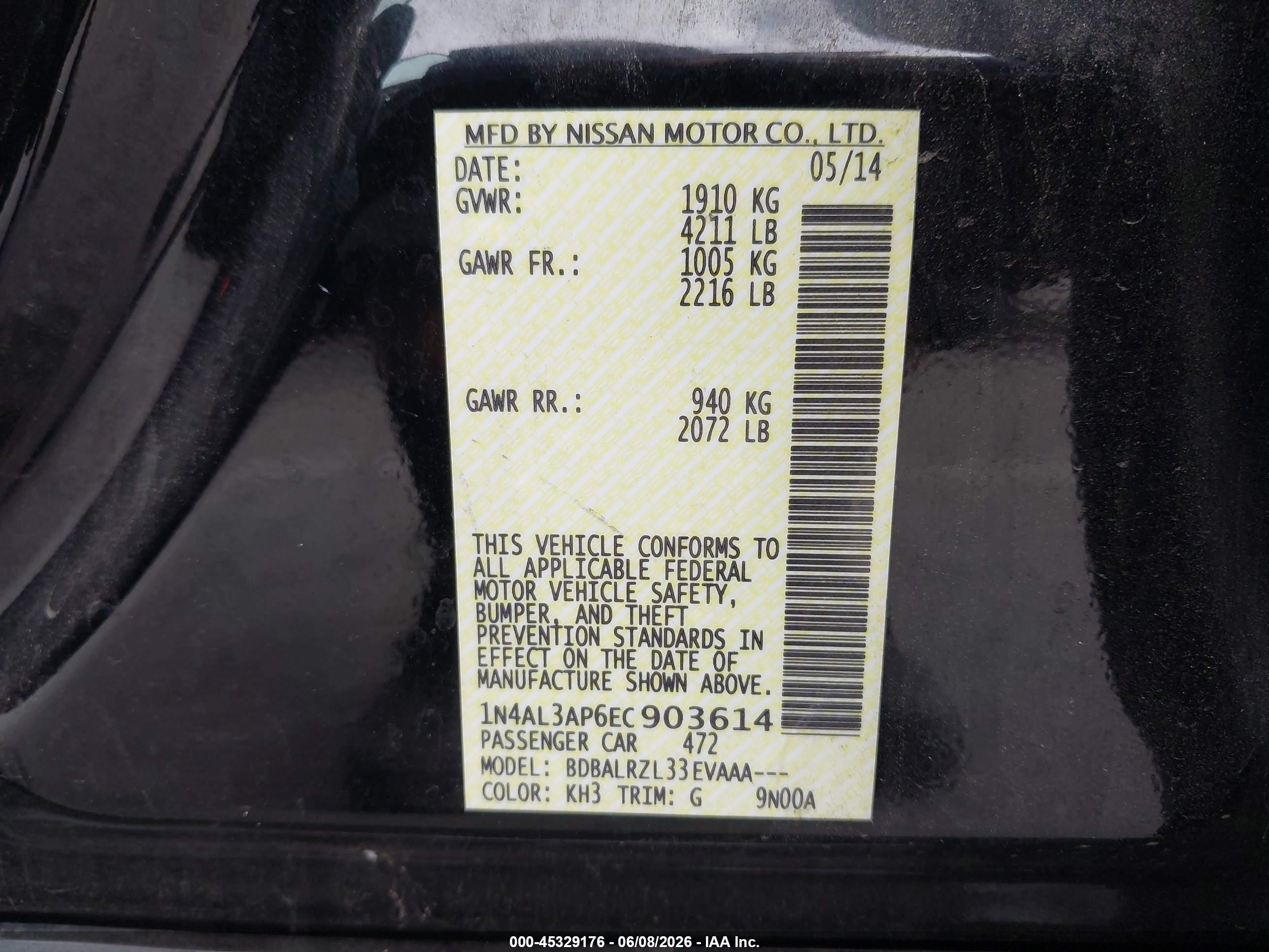 2014 Nissan Altima 2.5 S Black vin: 1N4AL3AP6EC903614