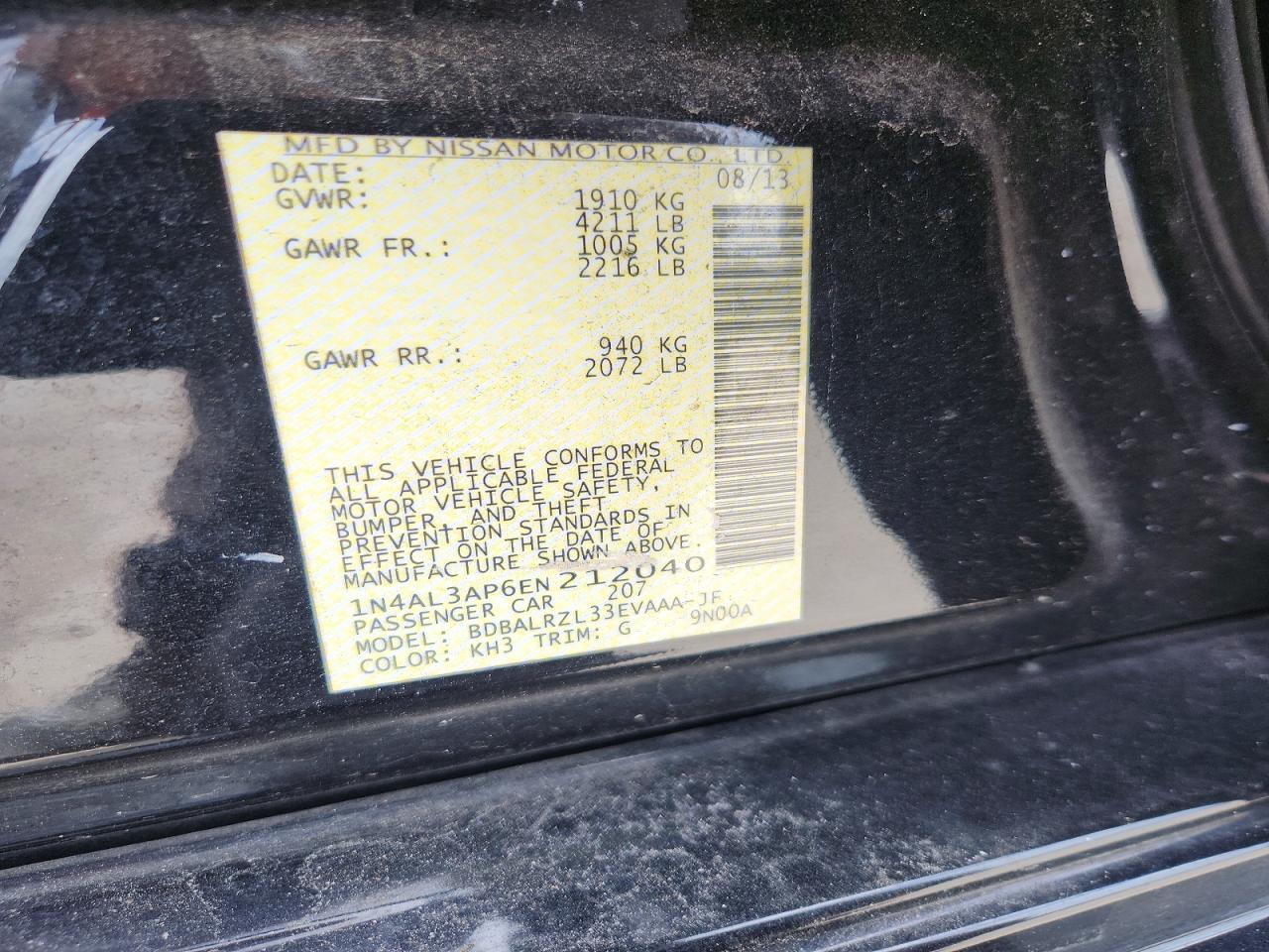 2014 Nissan Altima 2.5 Black vin: 1N4AL3AP6EN212040