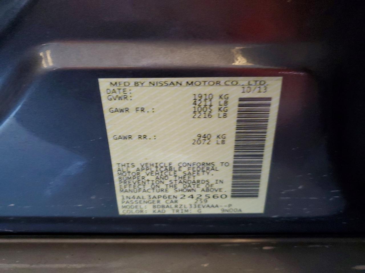 2014 Nissan Altima 2.5 S Серый vin: 1N4AL3AP6EN242560