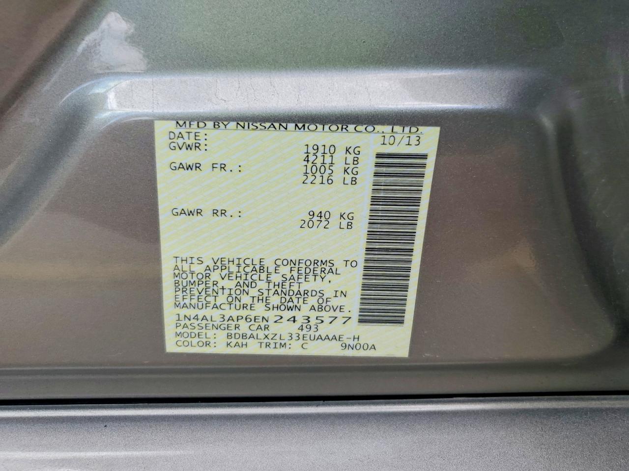2014 Nissan Altima 2.5 Sl Tan vin: 1N4AL3AP6EN243577