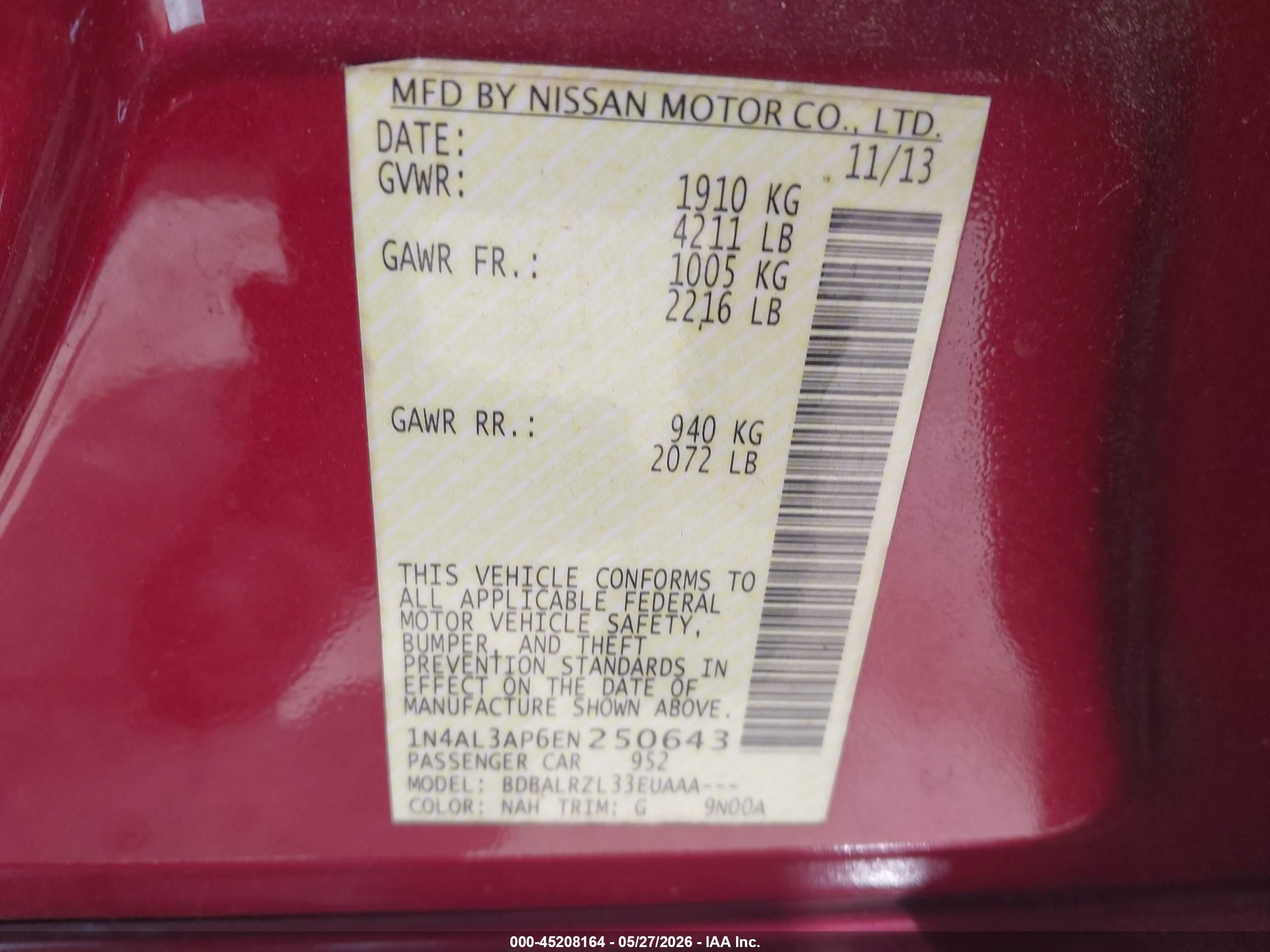 2014 Nissan Altima 2.5 S Red vin: 1N4AL3AP6EN250643
