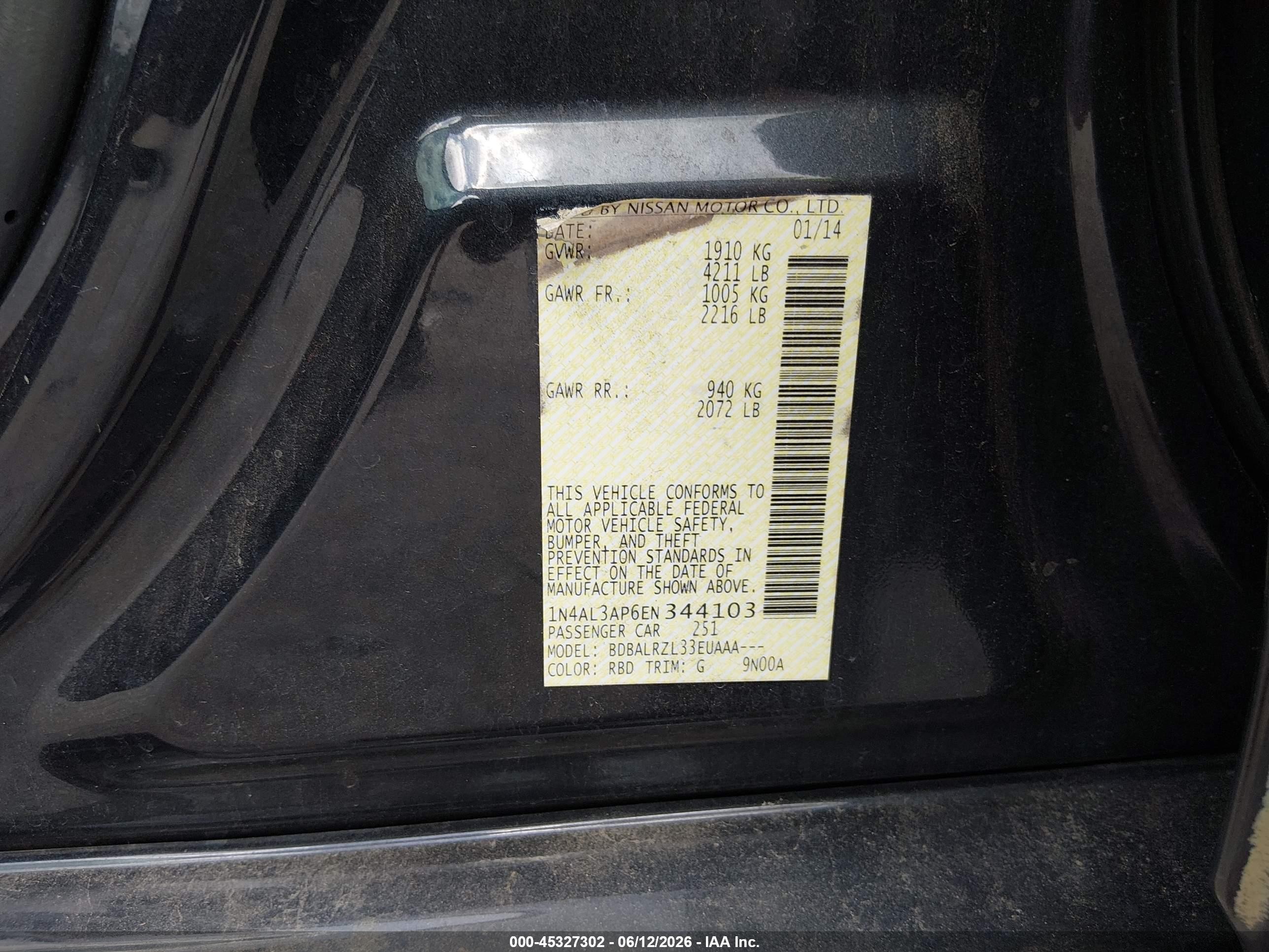 2014 Nissan Altima 2.5 S Black vin: 1N4AL3AP6EN344103