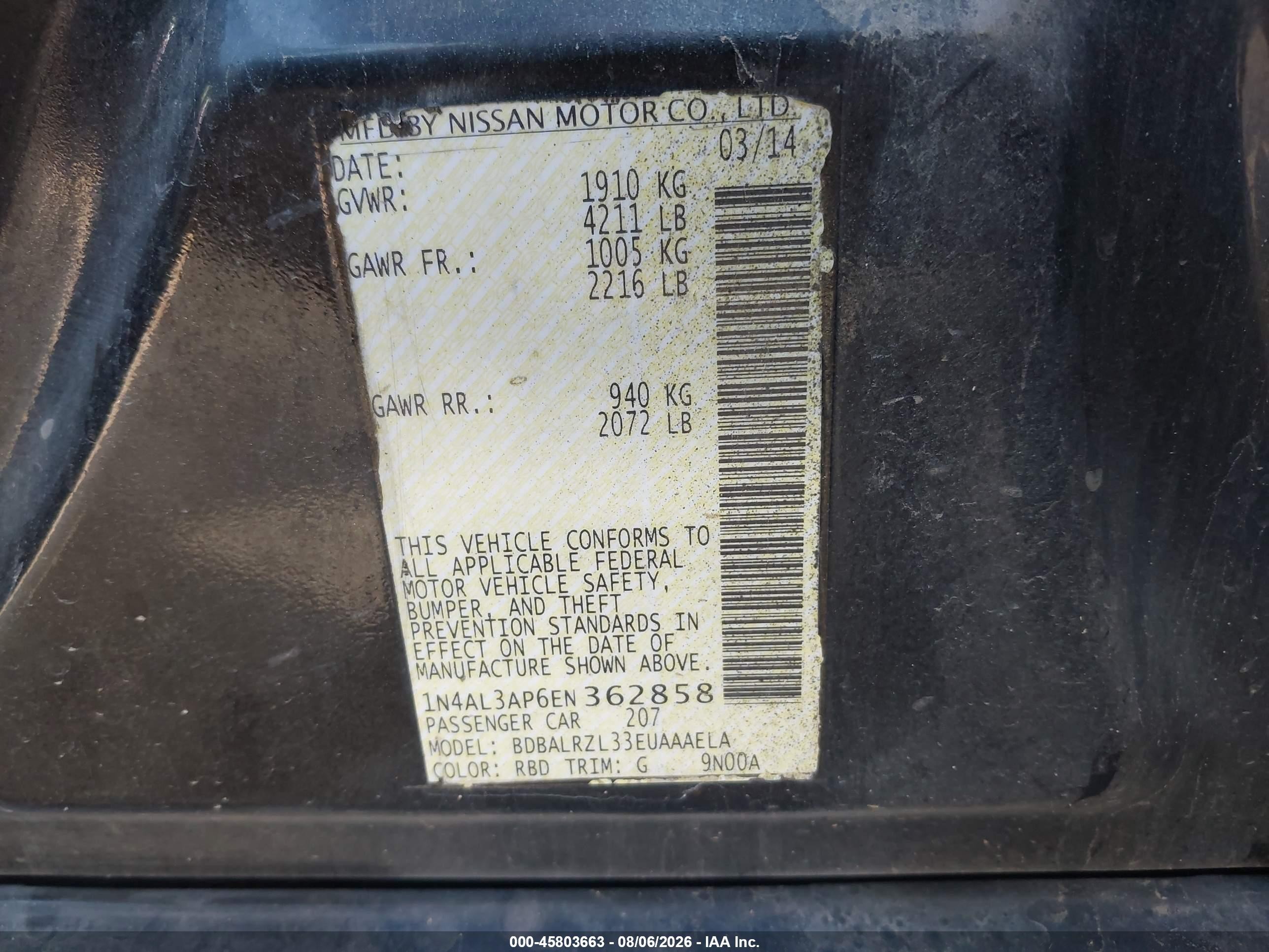 2014 Nissan Altima 2.5 S Black vin: 1N4AL3AP6EN362858