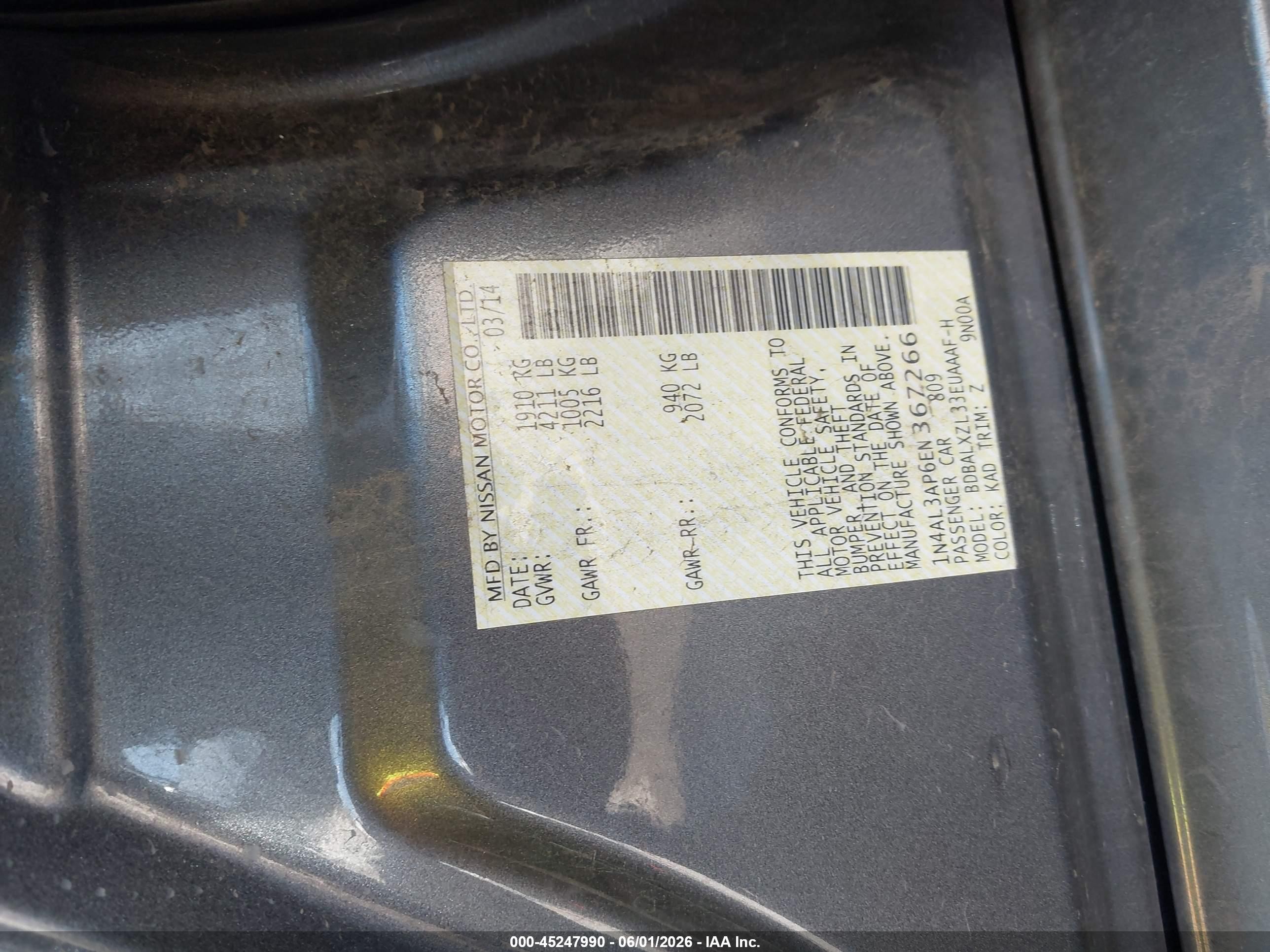2014 Nissan Altima 2.5 Sl Gray vin: 1N4AL3AP6EN367266