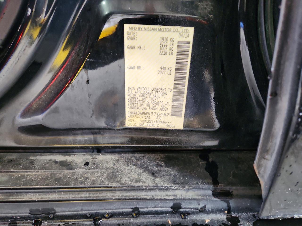 2014 Nissan Altima 2.5 Черный vin: 1N4AL3AP6EN376467