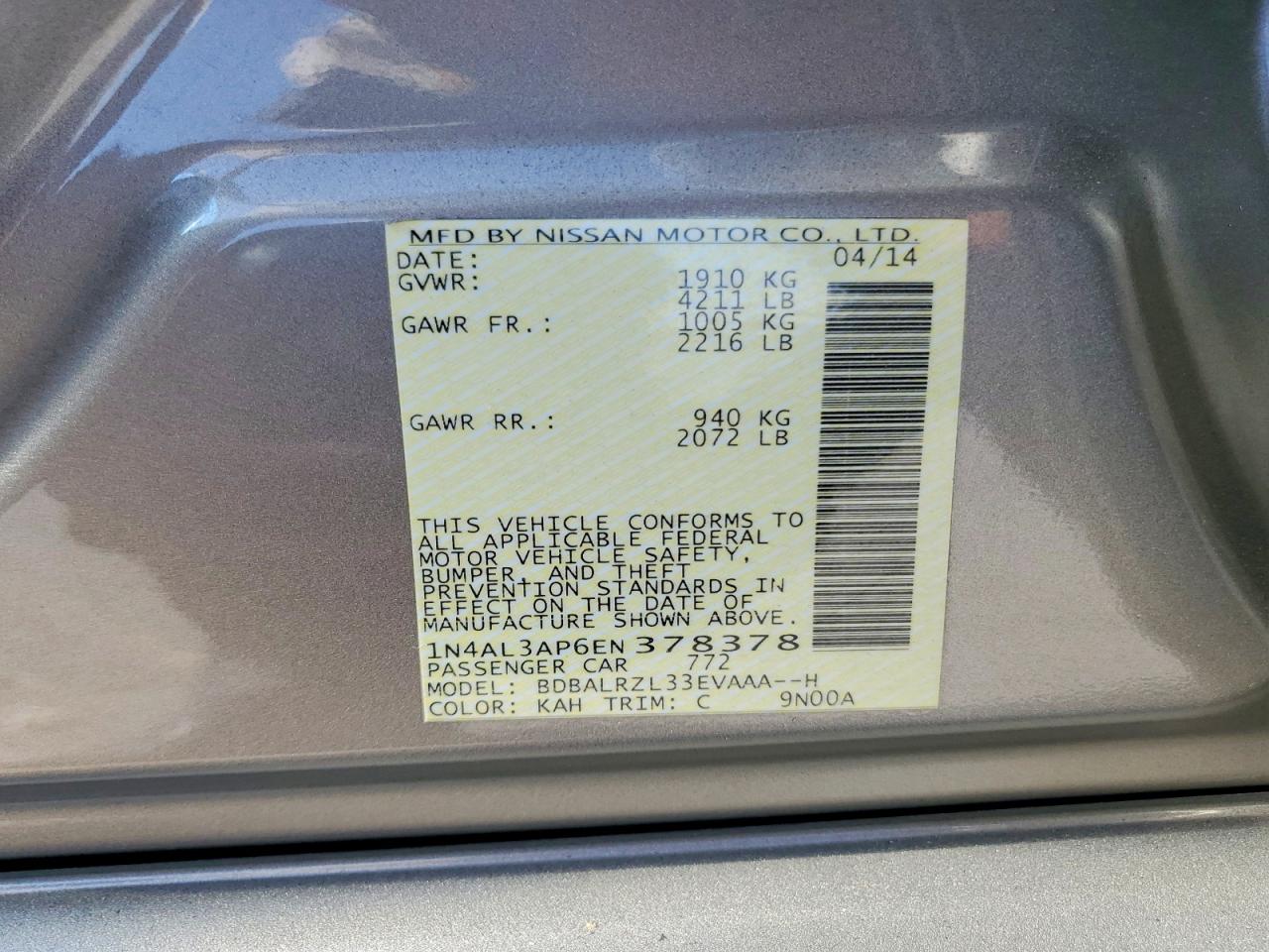 2014 Nissan Altima 2.5 S Gray vin: 1N4AL3AP6EN378378
