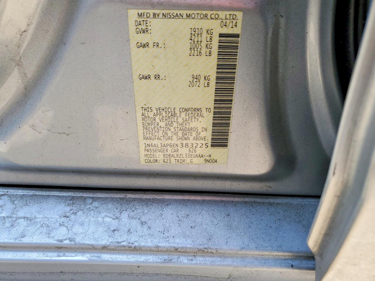 2014 Nissan Altima 2.5 S Silver vin: 1N4AL3AP6EN383225