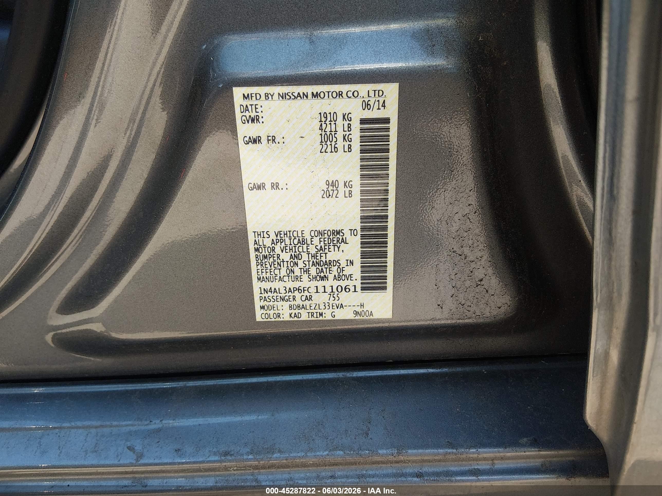 2015 Nissan Altima 2.5 S Gray vin: 1N4AL3AP6FC111061
