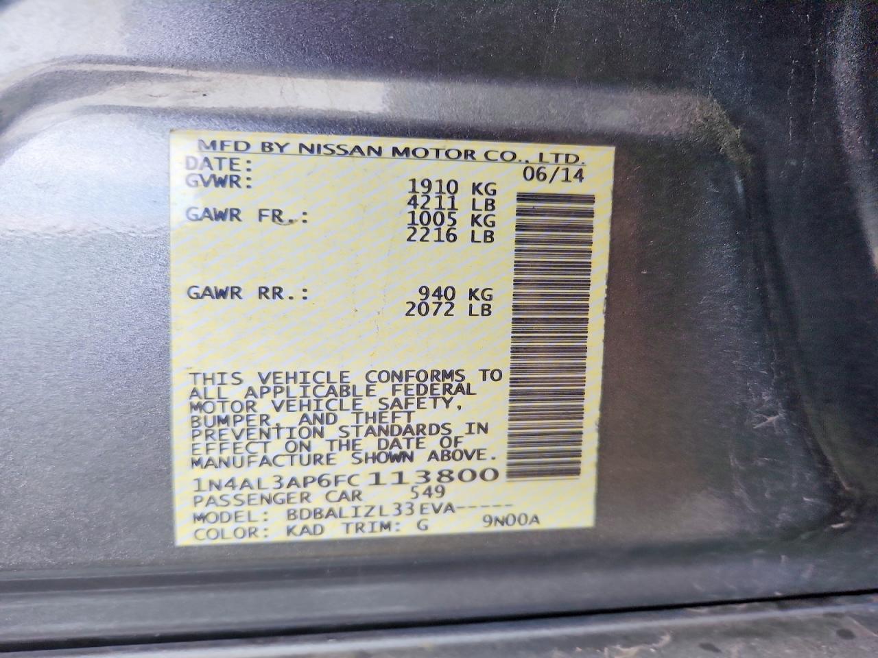 2015 Nissan Altima 2.5 Sv Gray vin: 1N4AL3AP6FC113800