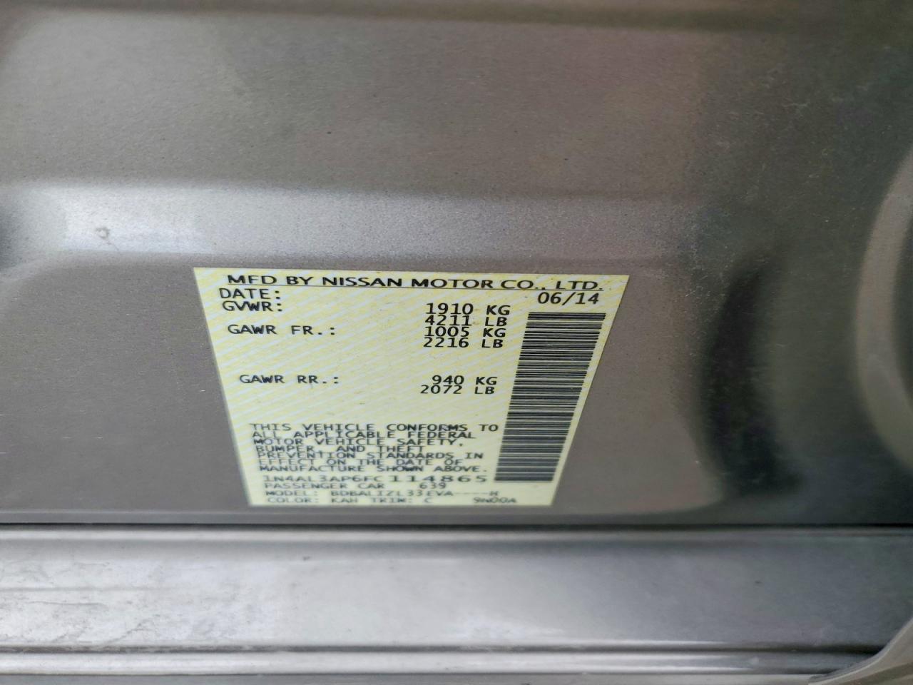 2015 Nissan Altima 2.5 Sv Silver vin: 1N4AL3AP6FC114865