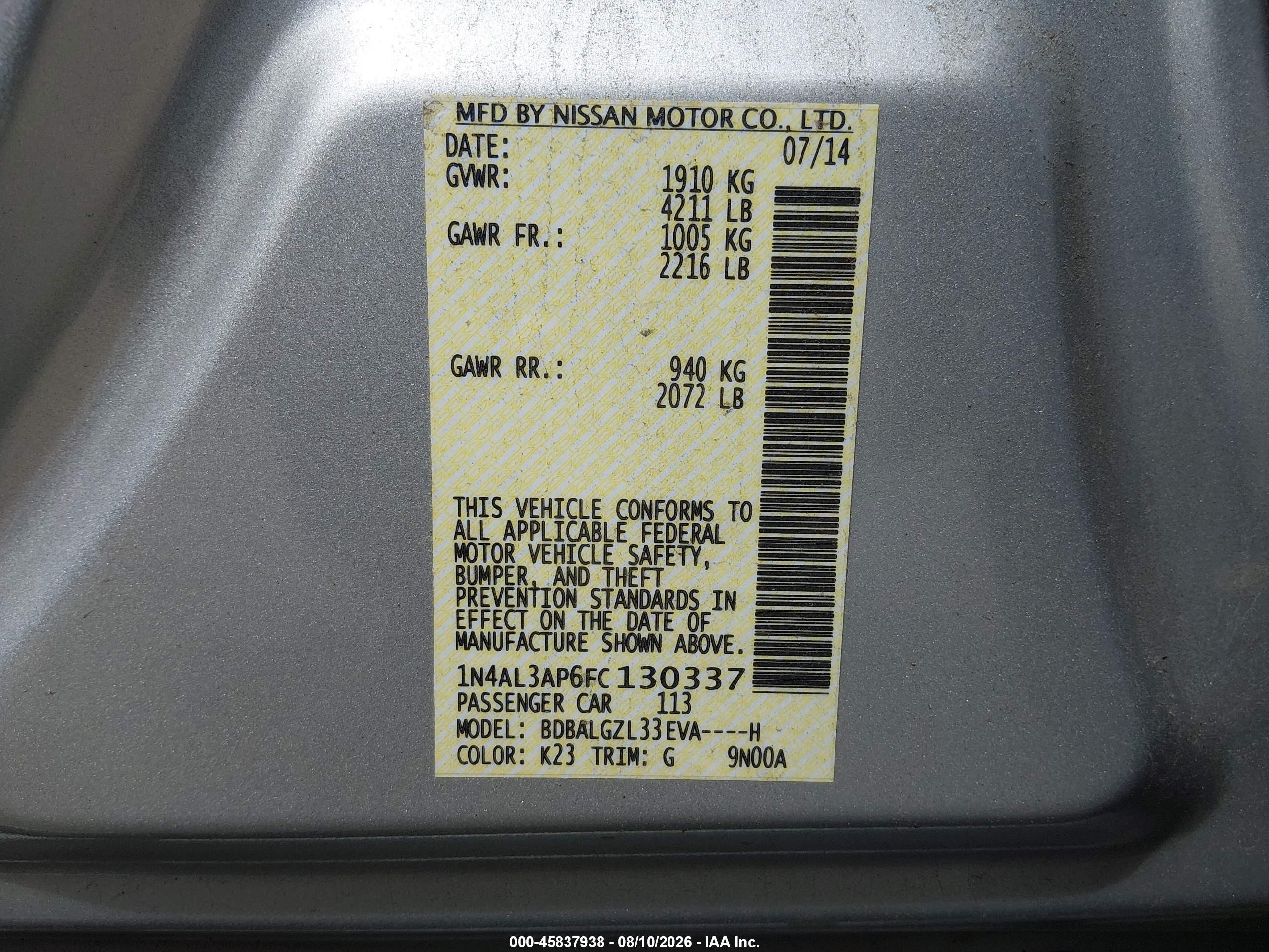 2015 Nissan Altima 2.5 S Silver vin: 1N4AL3AP6FC130337