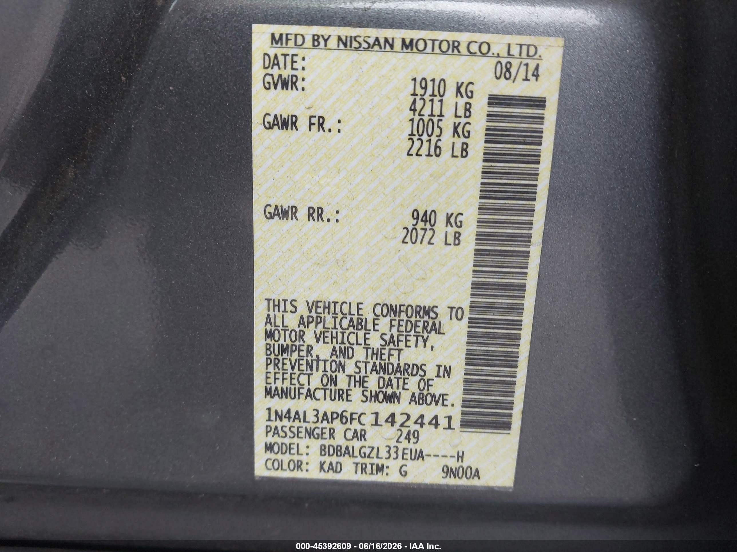 2015 Nissan Altima 2.5 S Gray vin: 1N4AL3AP6FC142441