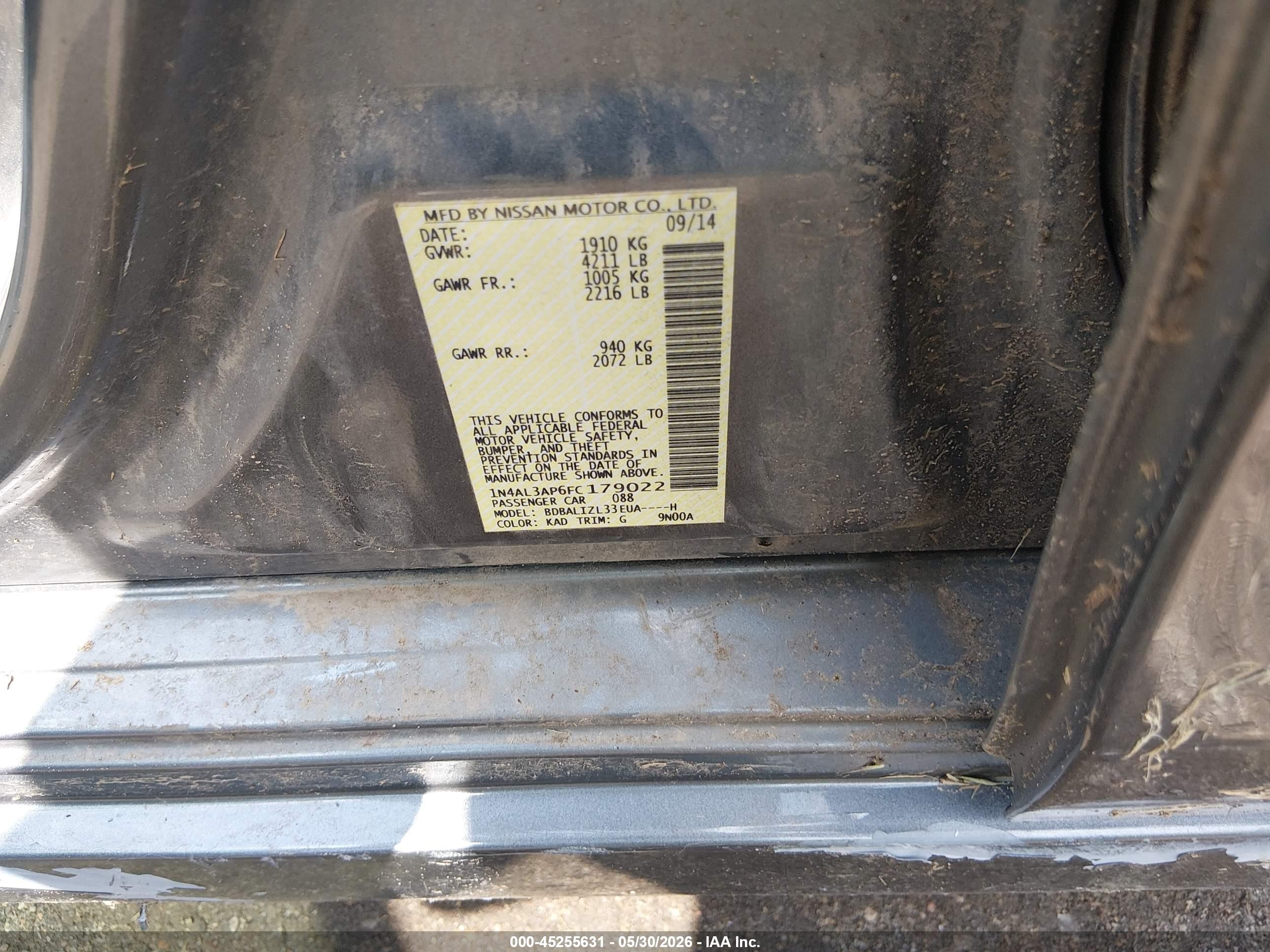 2015 Nissan Altima 2.5 Sv Серый vin: 1N4AL3AP6FC179022