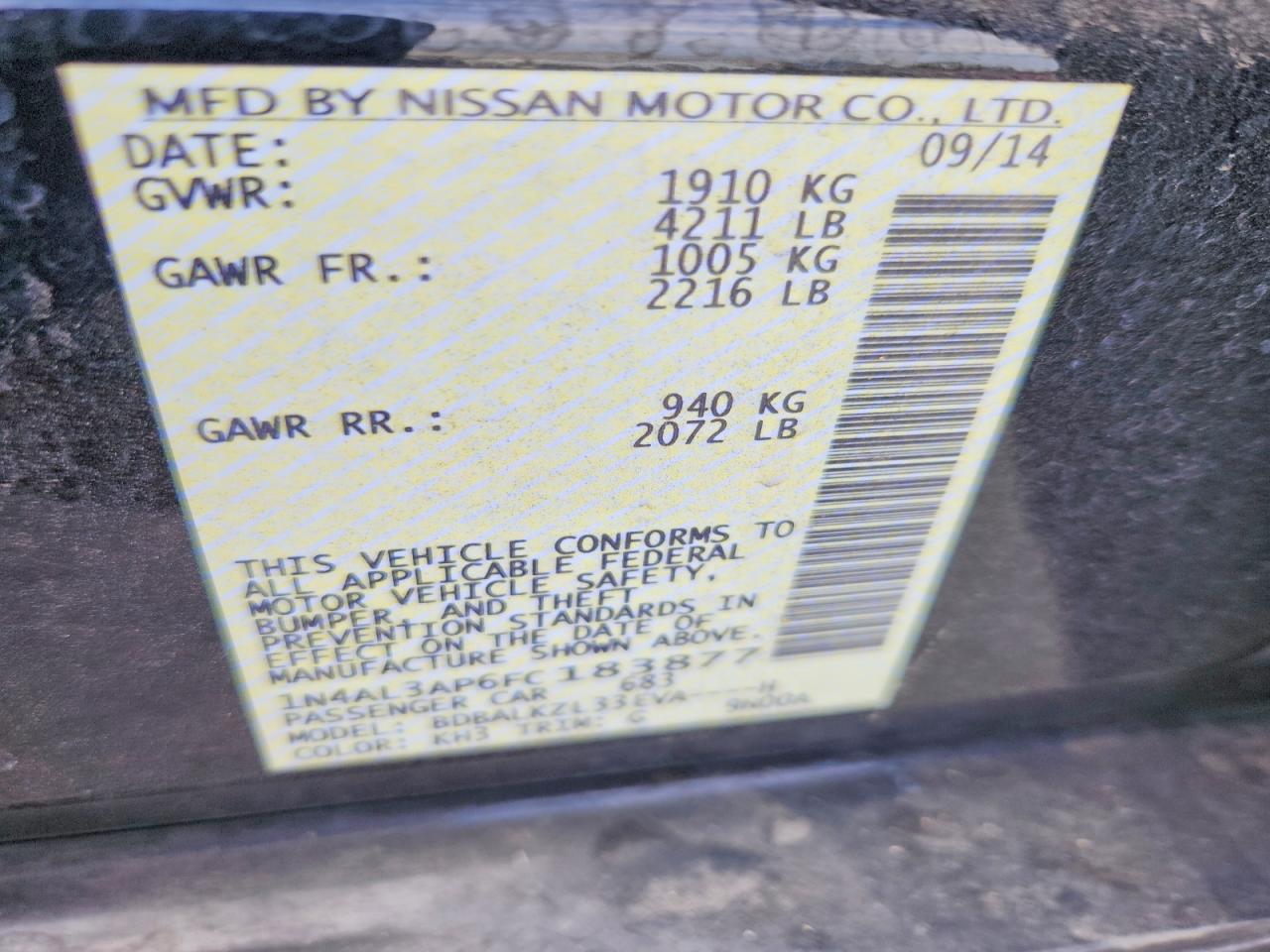 2015 Nissan Altima 2.5 Sv Gray vin: 1N4AL3AP6FC183877