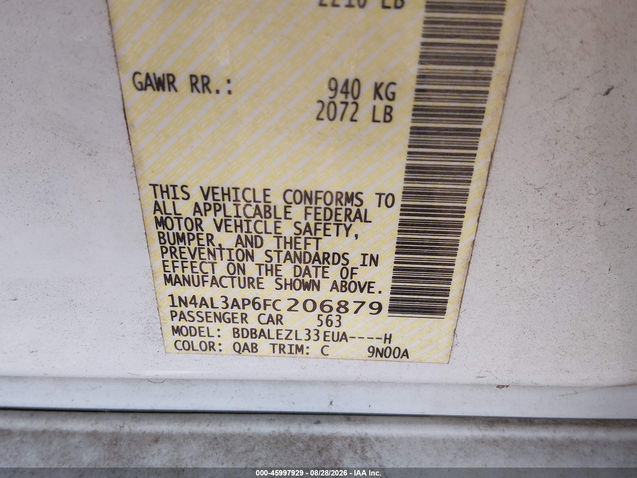2015 Nissan Altima 2.5 S White vin: 1N4AL3AP6FC206879