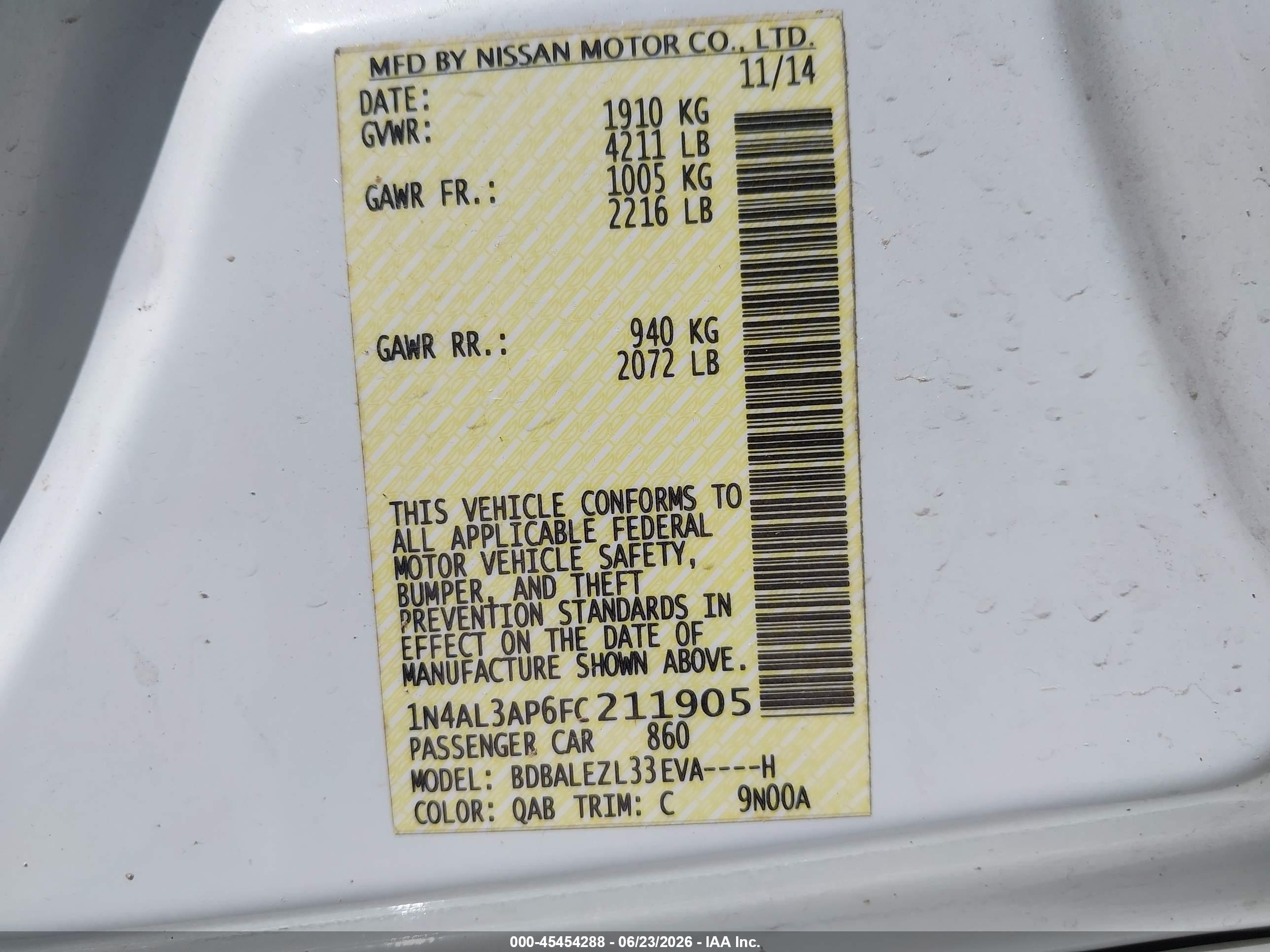 2015 Nissan Altima 2.5 S White vin: 1N4AL3AP6FC211905
