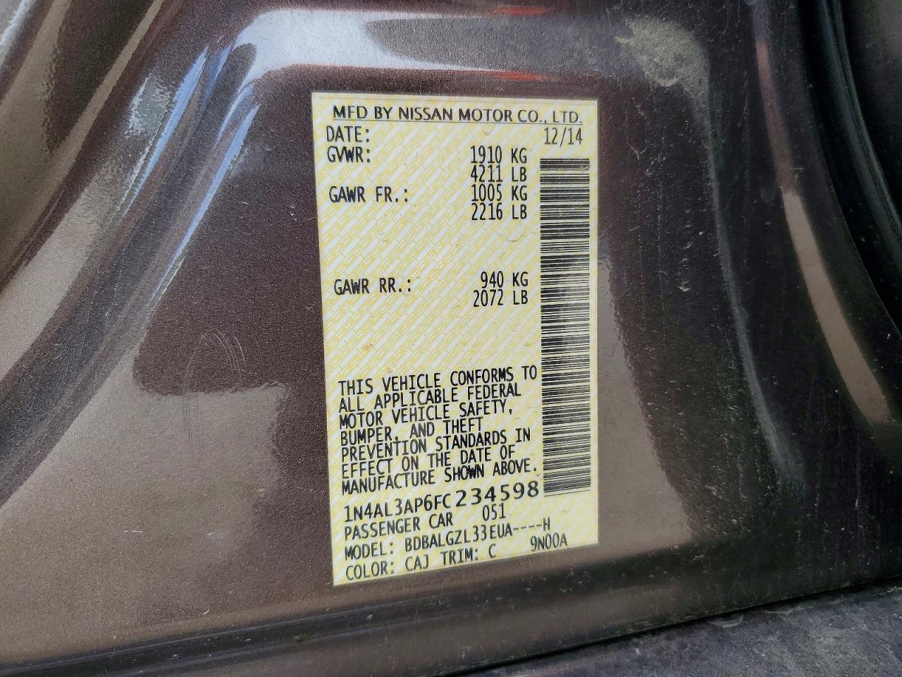 2015 Nissan Altima 2.5 S Gray vin: 1N4AL3AP6FC234598