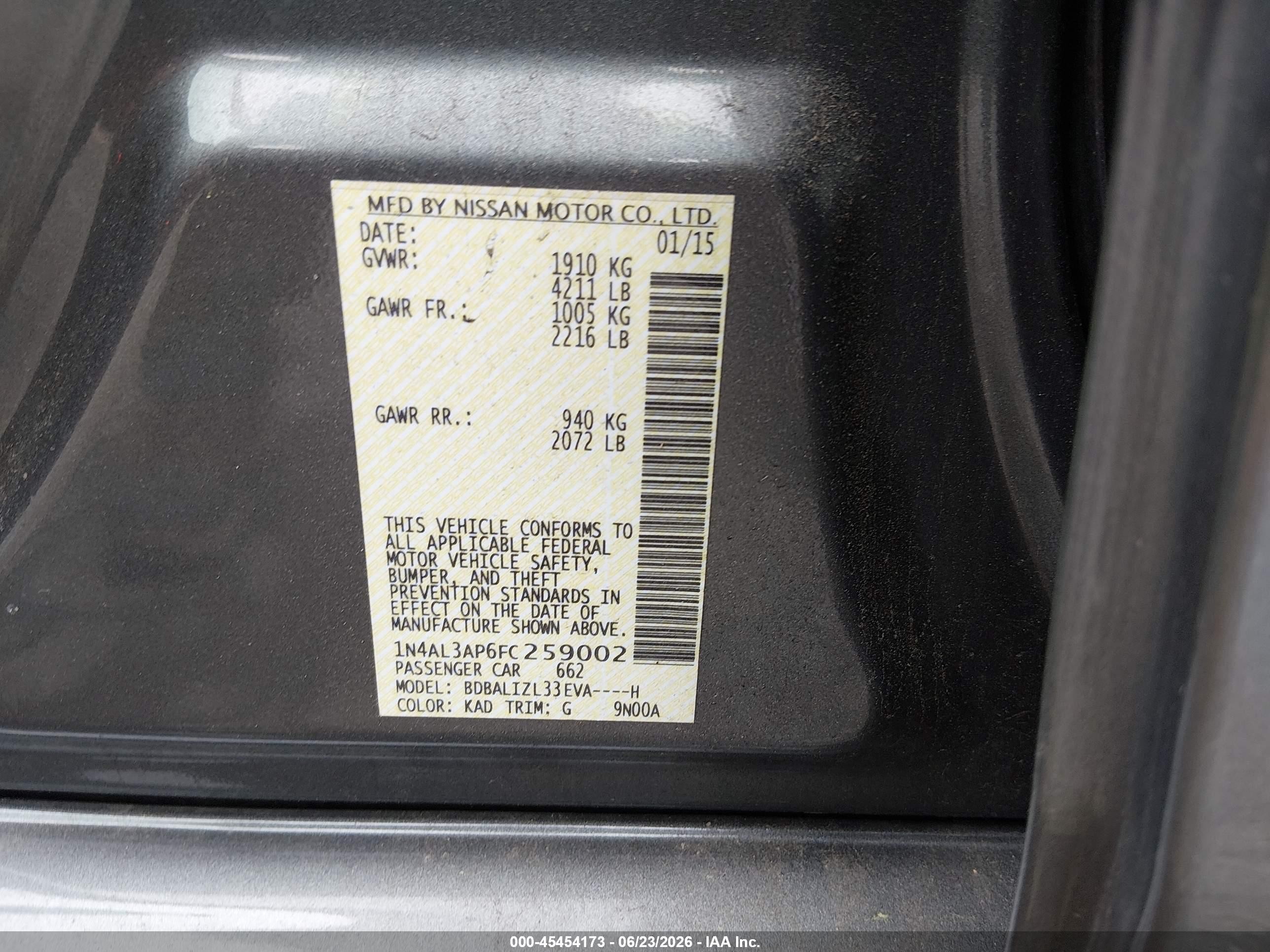 2015 Nissan Altima 2.5 Sv Gray vin: 1N4AL3AP6FC259002