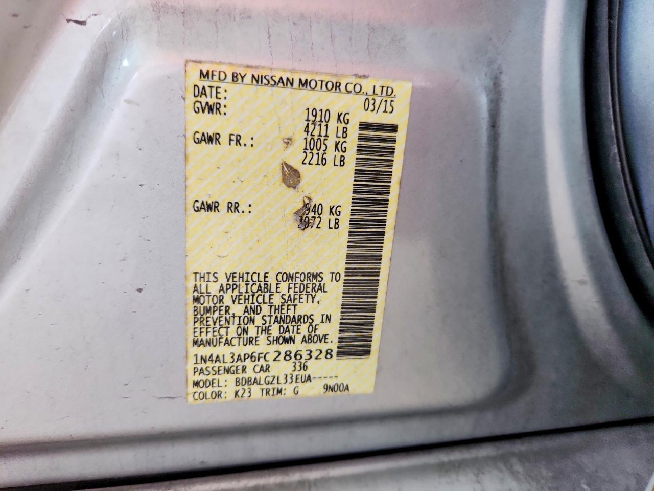 2015 Nissan Altima 2.5 S Silver vin: 1N4AL3AP6FC286328