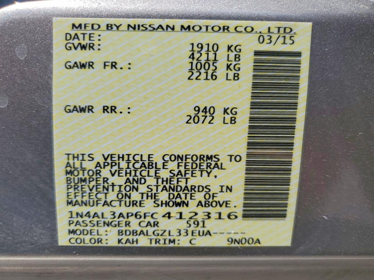2015 Nissan Altima 2.5 S Silver vin: 1N4AL3AP6FC412316