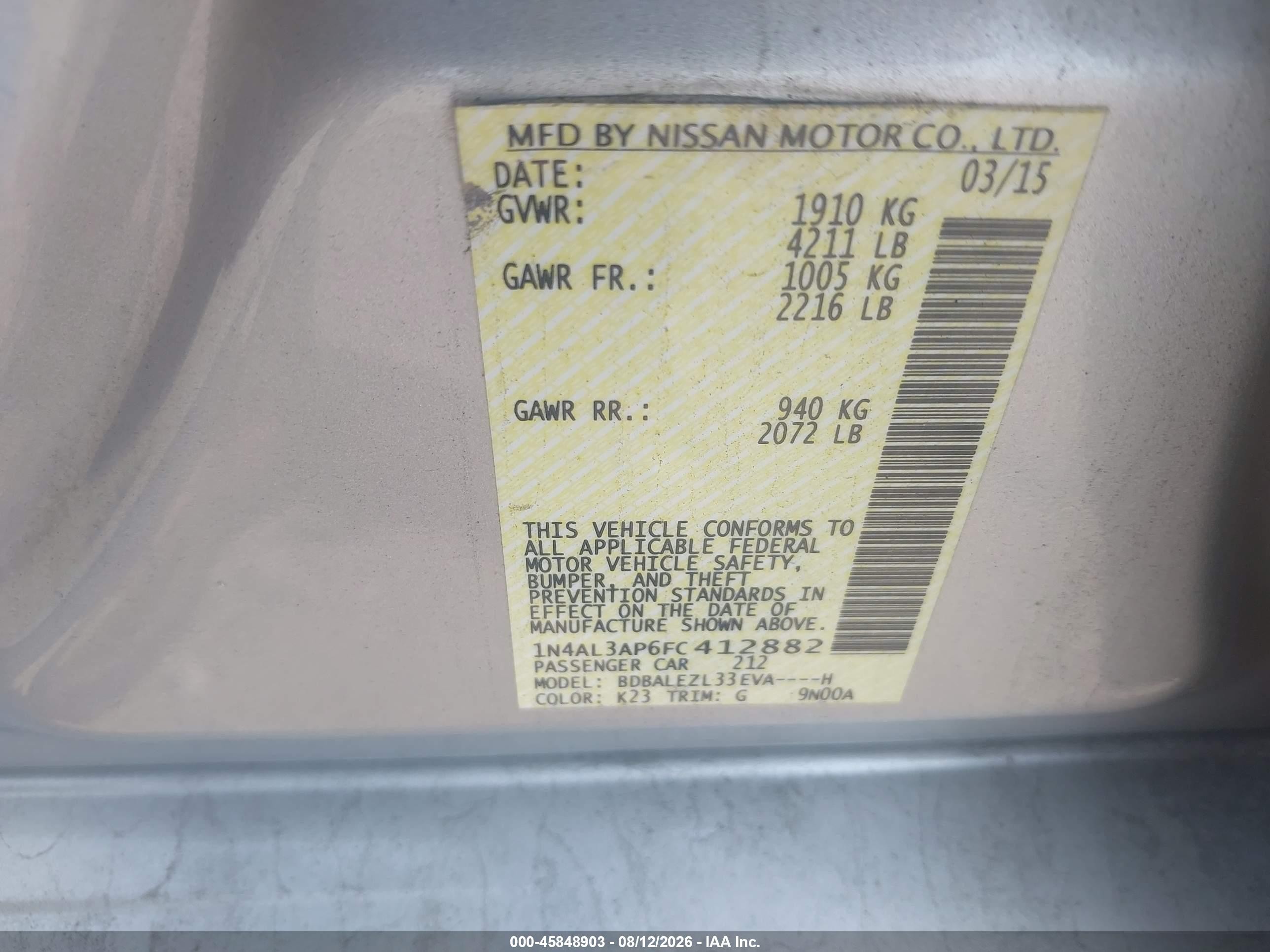 2015 Nissan Altima 2.5 S Silver vin: 1N4AL3AP6FC412882