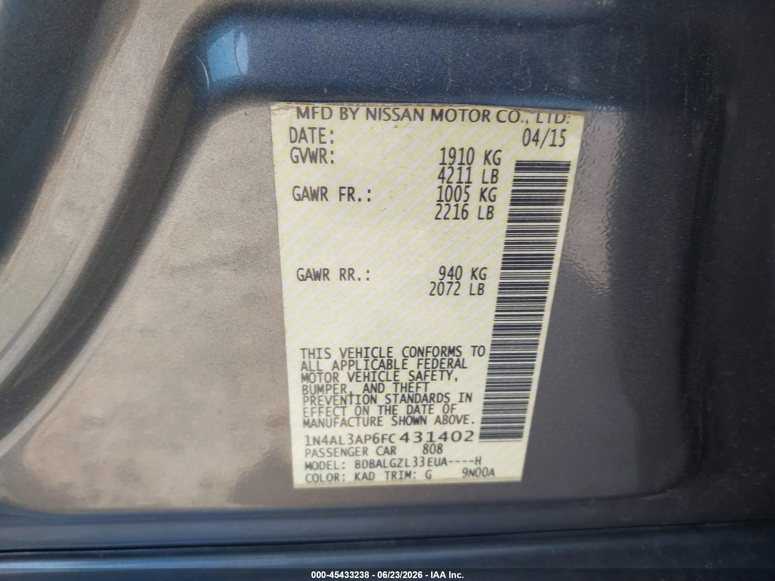 2015 Nissan Altima 2.5 S Gray vin: 1N4AL3AP6FC431402