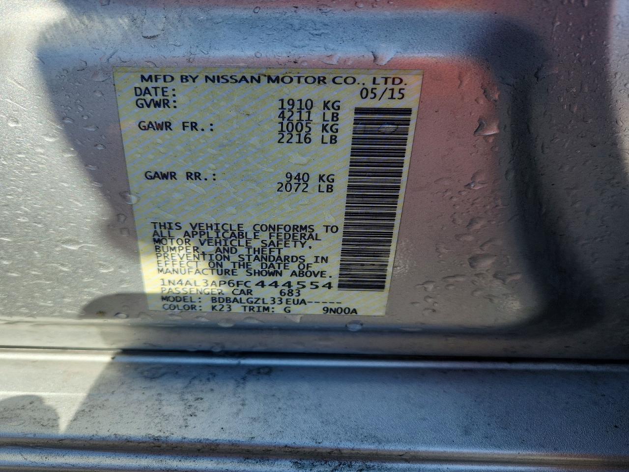 2015 Nissan Altima 2.5 S Silver vin: 1N4AL3AP6FC444554