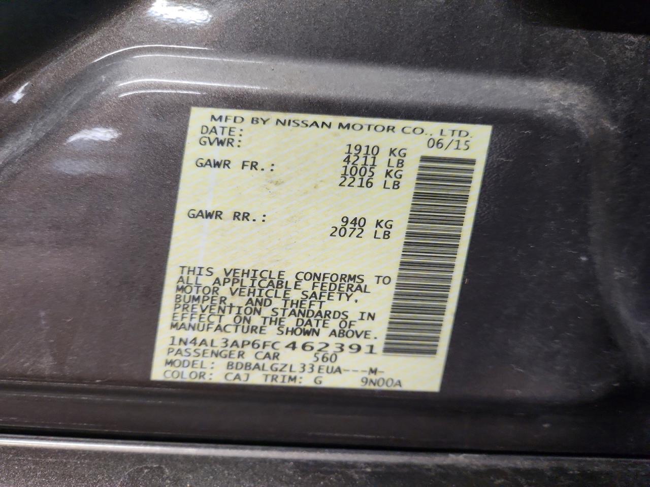 2015 Nissan Altima 2.5 S Gray vin: 1N4AL3AP6FC462391