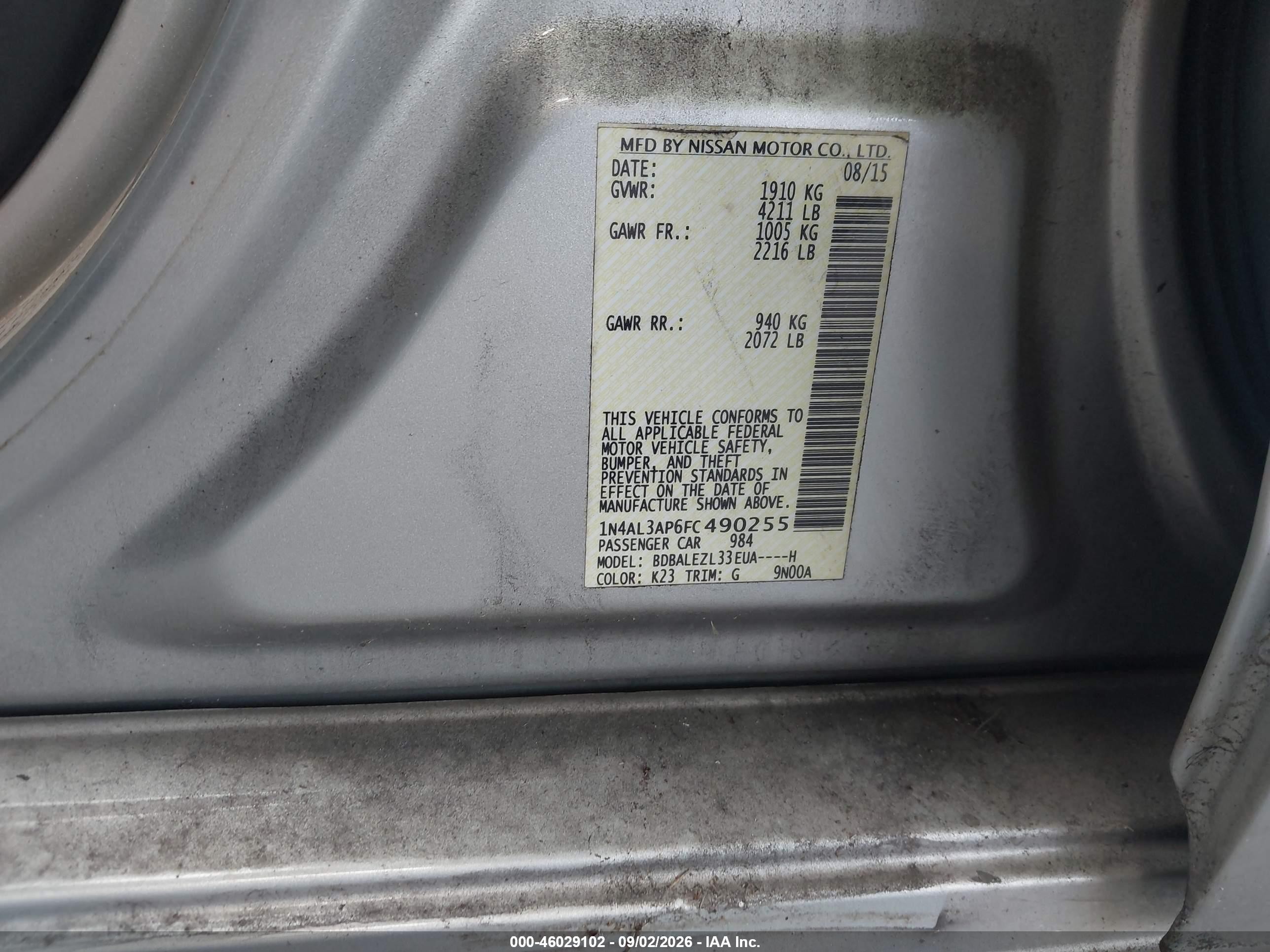 2015 Nissan Altima 2.5 S Silver vin: 1N4AL3AP6FC490255