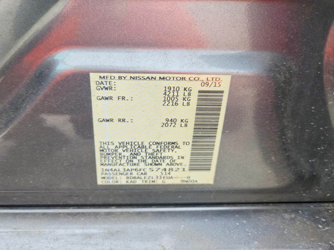 2015 Nissan Altima 2.5 S Gray vin: 1N4AL3AP6FC574821