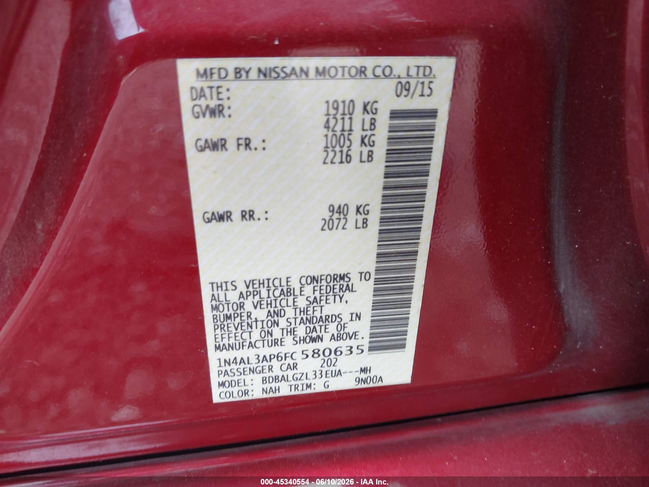 2015 Nissan Altima 2.5 S Red vin: 1N4AL3AP6FC580635