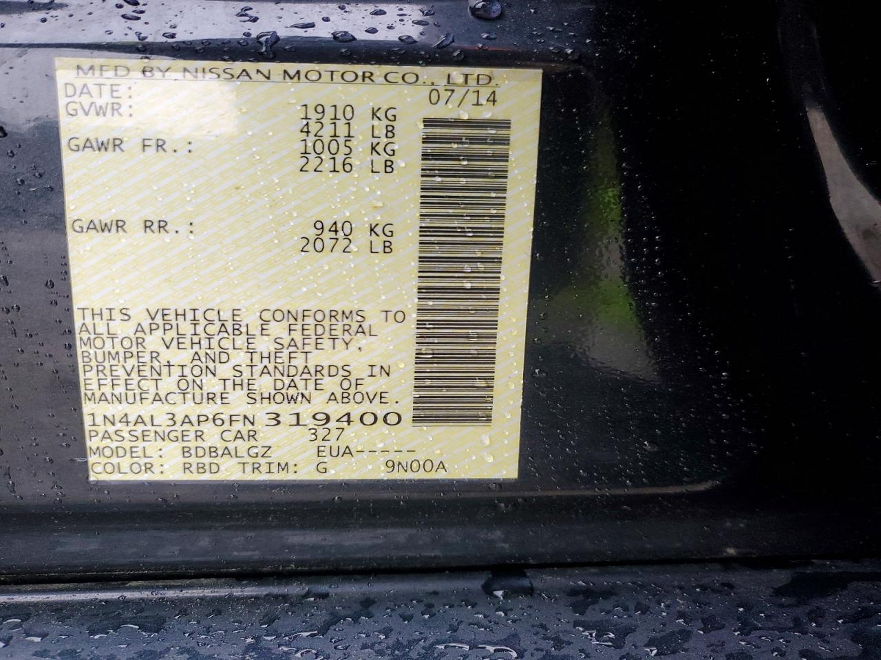 2015 Nissan Altima 2.5 S Charcoal vin: 1N4AL3AP6FN319400