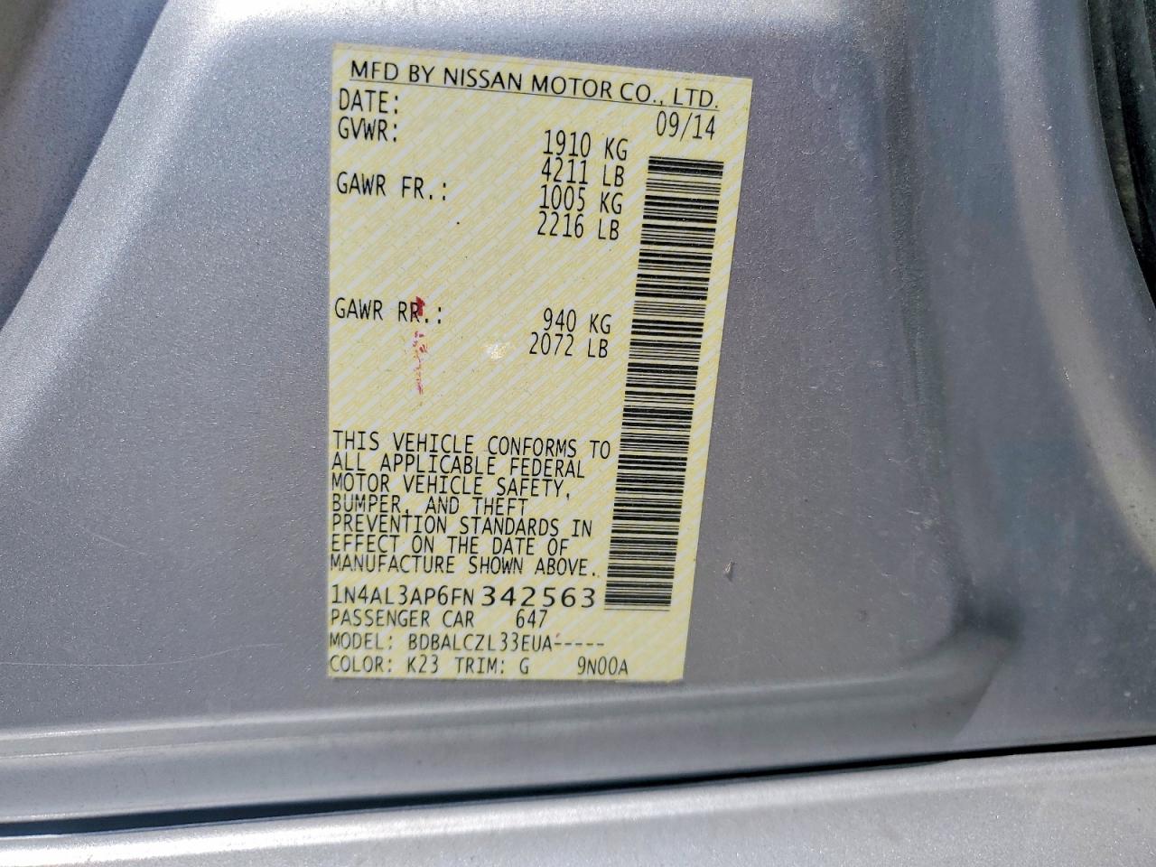 2015 Nissan Altima 2.5 S Silver vin: 1N4AL3AP6FN342563