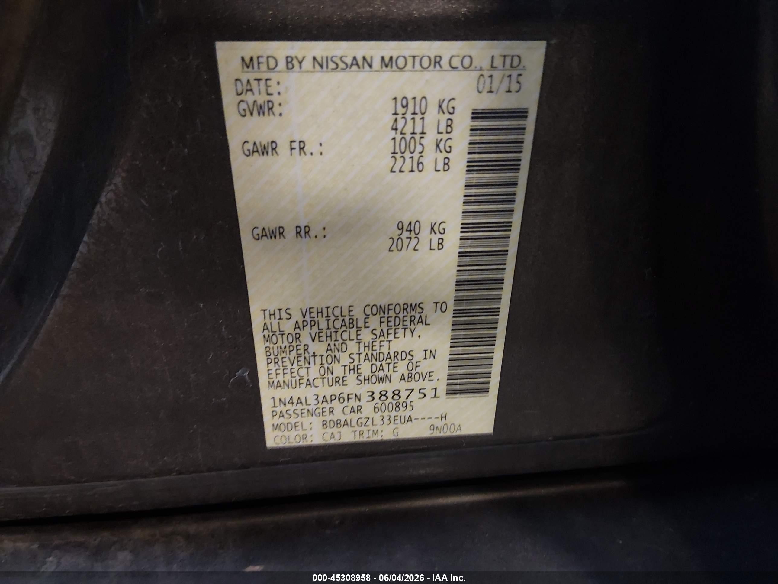2015 Nissan Altima 2.5 S Gray vin: 1N4AL3AP6FN388751