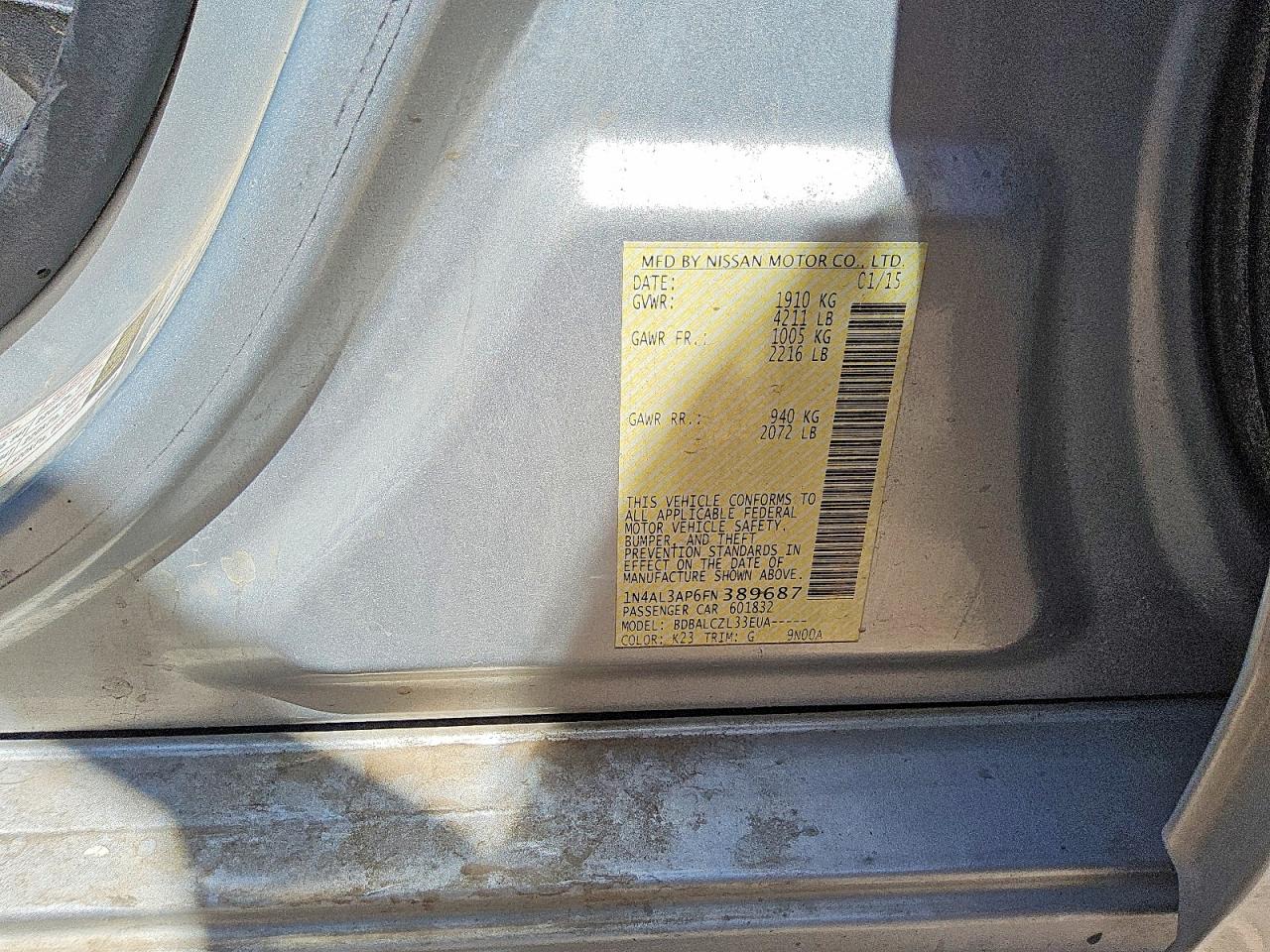 2015 Nissan Altima 2.5 S Silver vin: 1N4AL3AP6FN389687