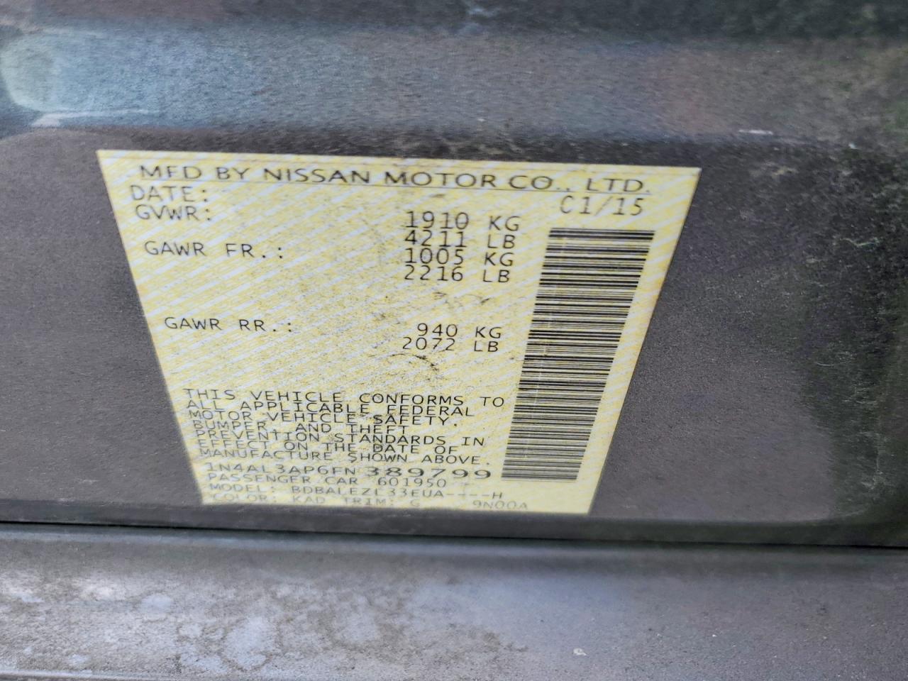 2015 Nissan Altima 2.5 S Gray vin: 1N4AL3AP6FN389799