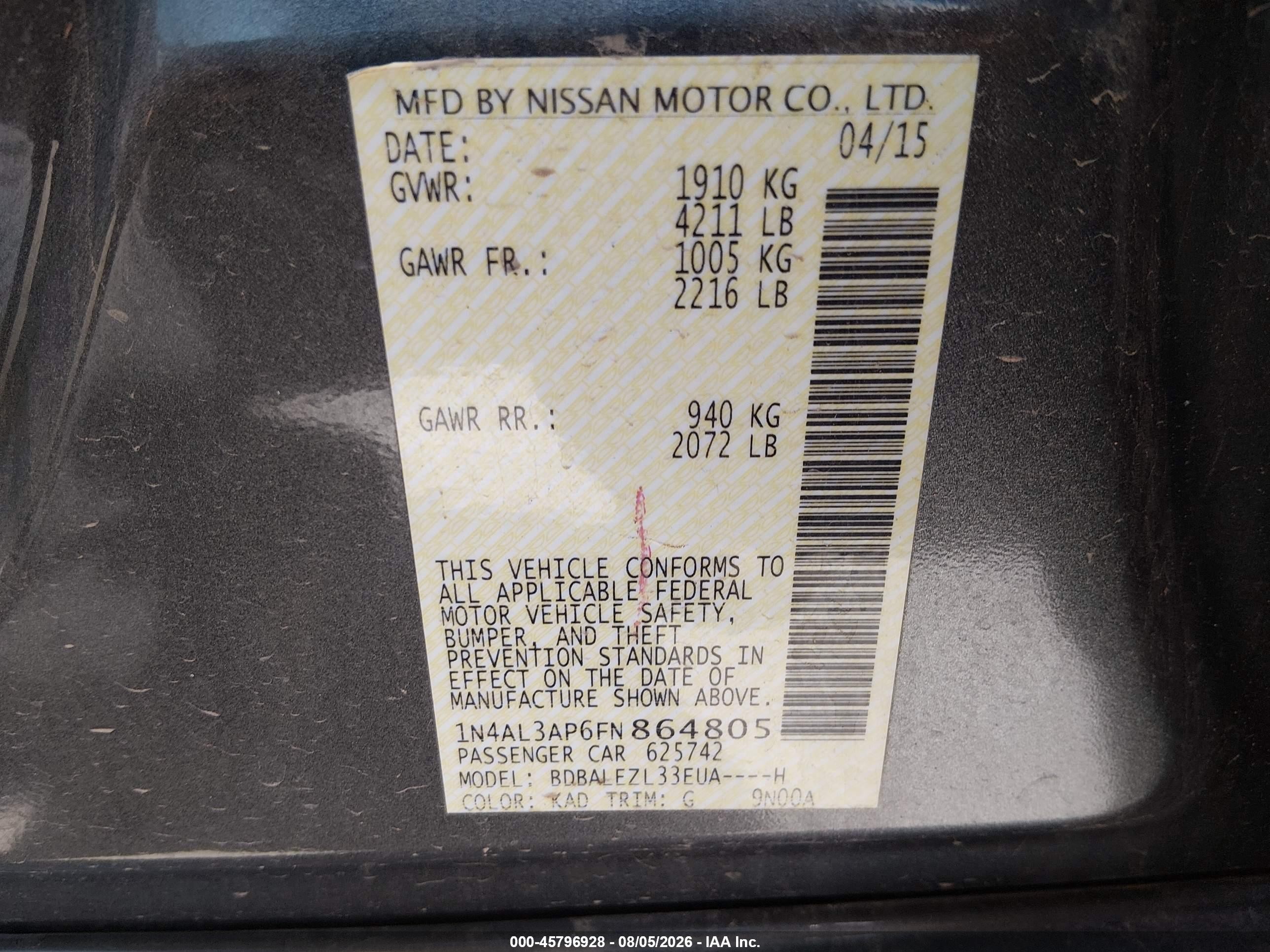 2015 Nissan Altima 2.5 S Gray vin: 1N4AL3AP6FN864805