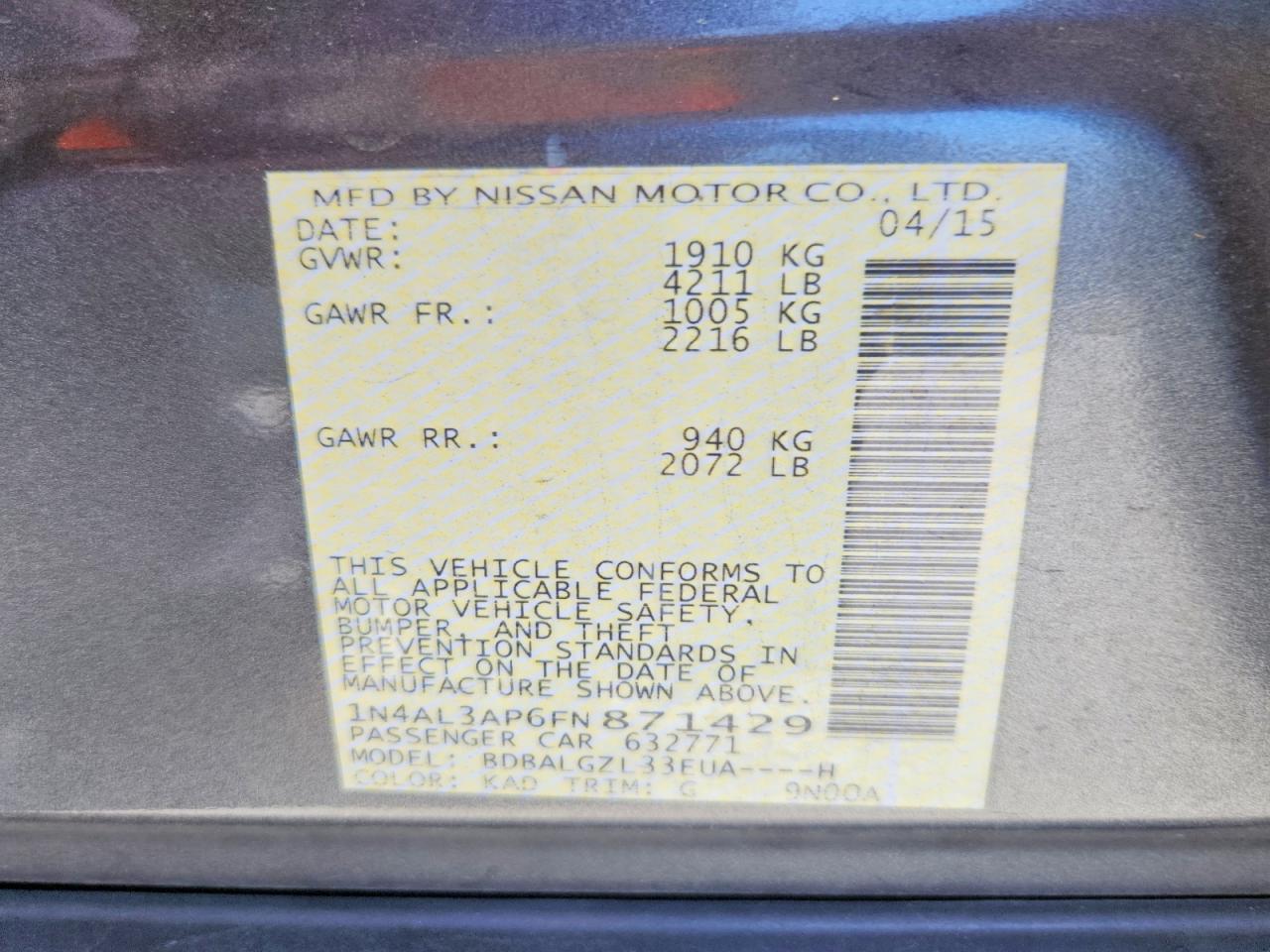 2015 Nissan Altima 2.5 S Gray vin: 1N4AL3AP6FN871429