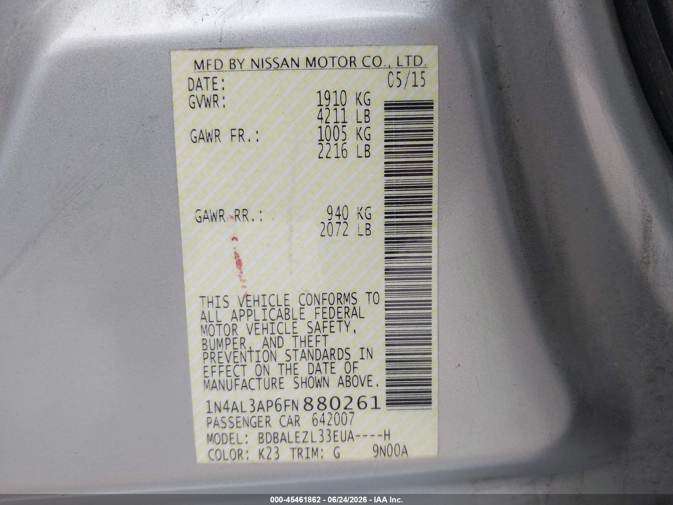 2015 Nissan Altima 2.5 S Серебряный vin: 1N4AL3AP6FN880261