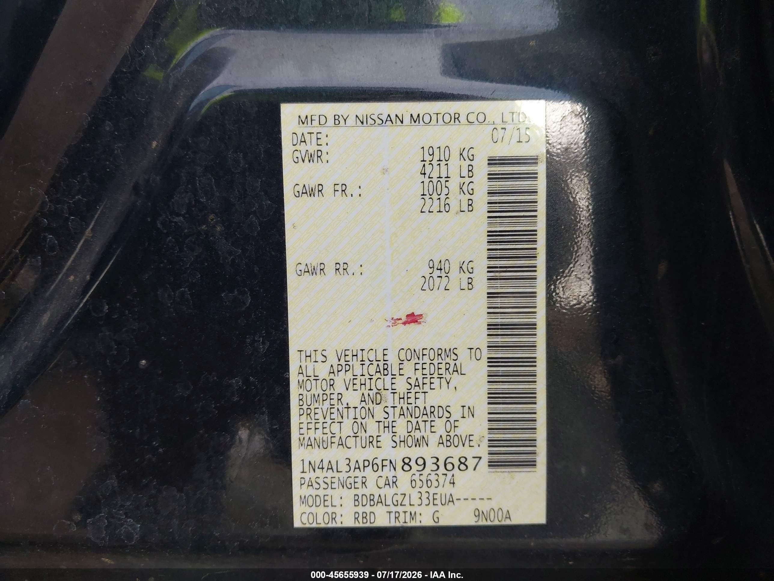 2015 Nissan Altima 2.5 S Gray vin: 1N4AL3AP6FN893687