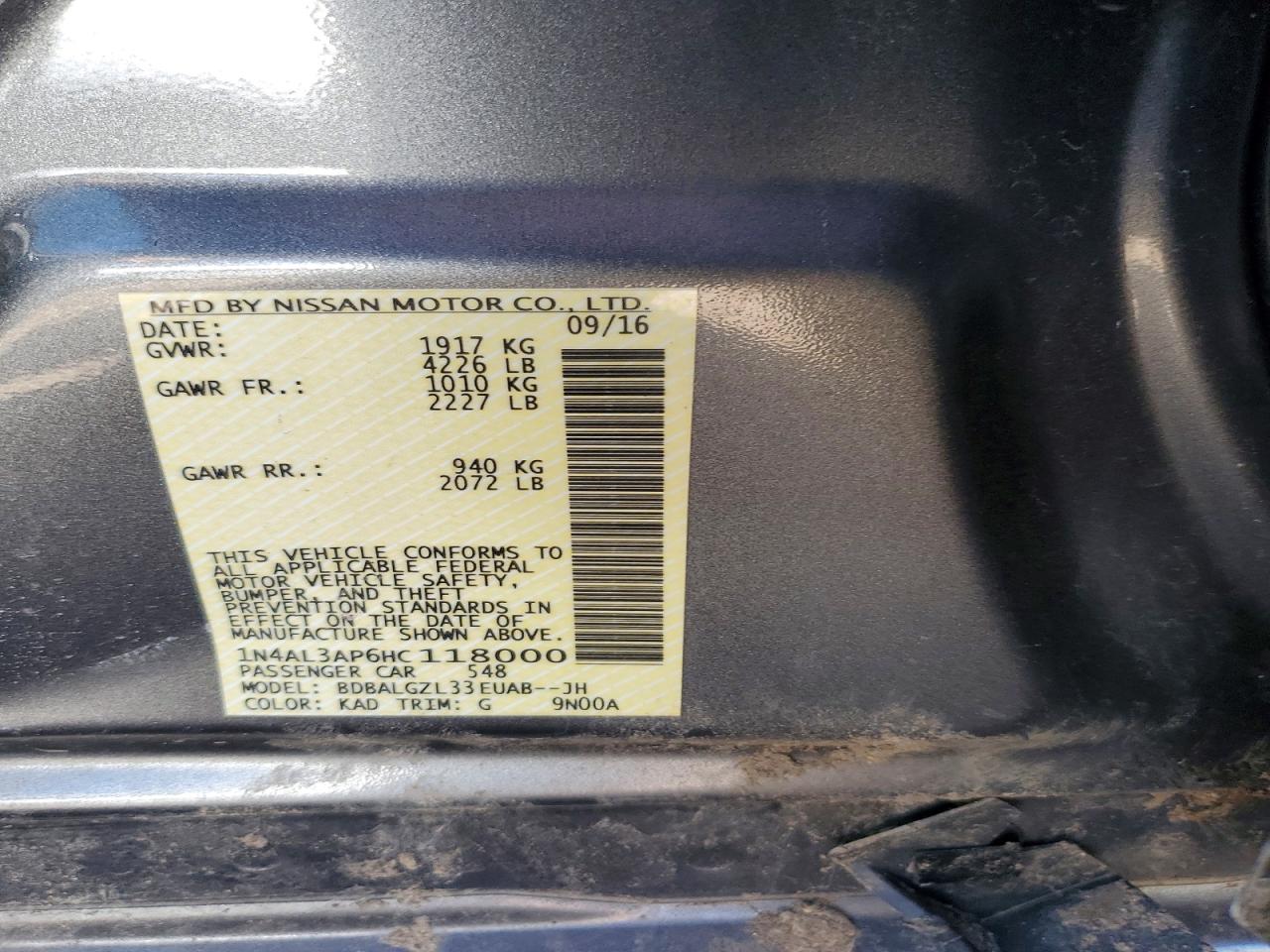 2017 Nissan Altima 2.5 S Gray vin: 1N4AL3AP6HC118000